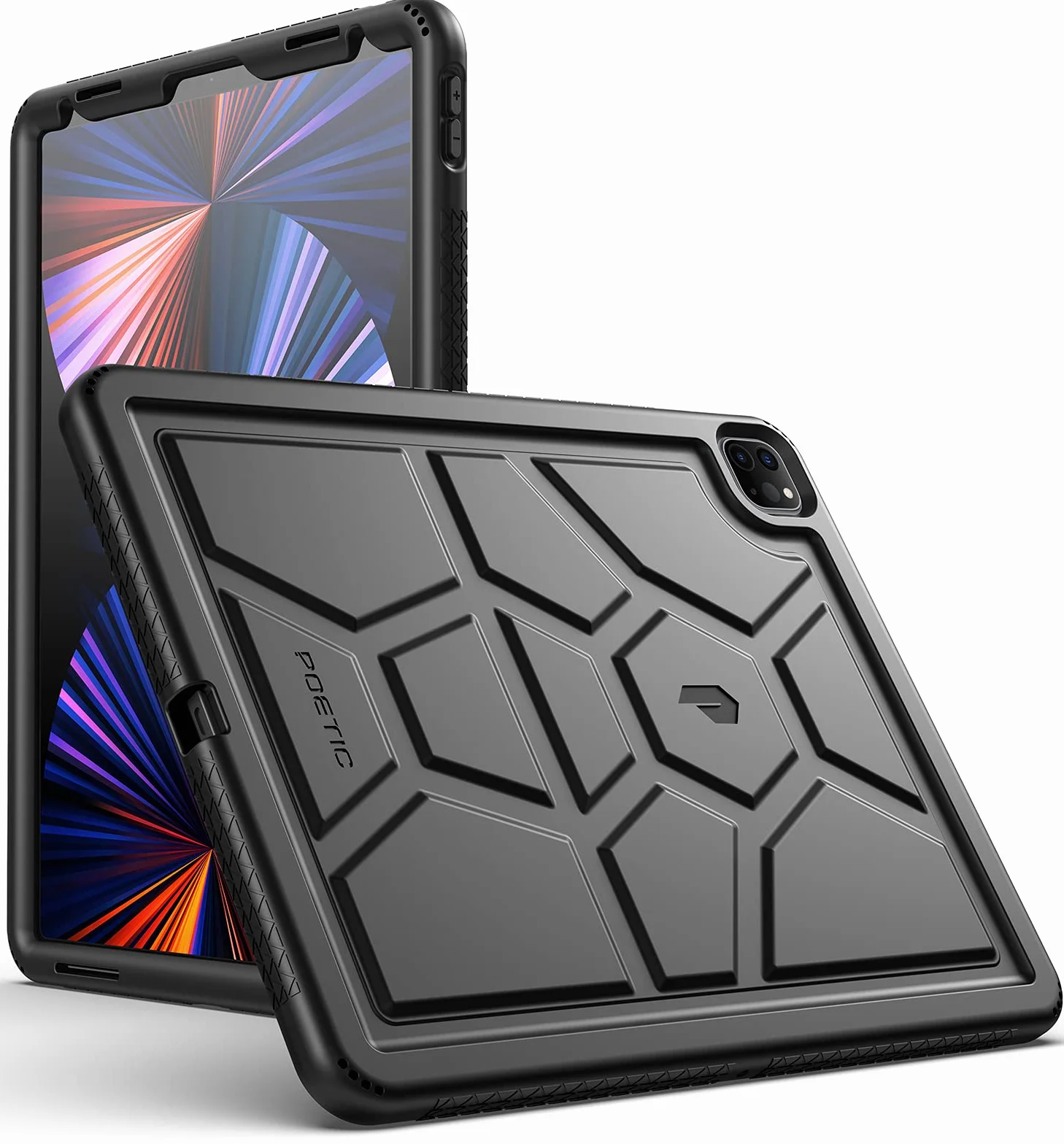 Poetic TurtleSkin Wytrzymałe etui zaprojektowane dla iPada Pro 12,9 2021/2020/2018 5., 4., 3. generacji, wytrzymałe, odporne na wstrząsy i upadki, przyjazne dla dzieci, silikonowe etui, czarne
