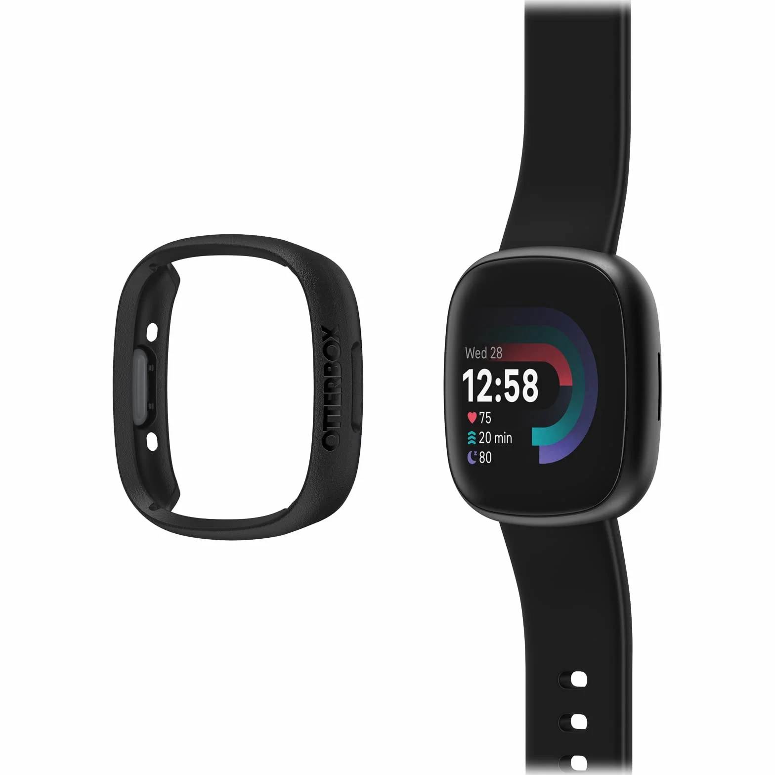 OtterBox Całodzienne etui na zegarek Fitbit Versa 4, Odporny na wstrząsy i upadki, elegancki futerał ochronny na zegarek Apple, chroni wyświetlacz i krawędzie, Czarne