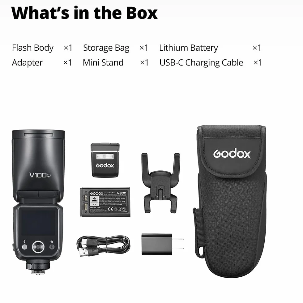 Godox V100S Okrągła głowica dotykowa Flash, 100Ws Global Shutter Flash Sync 1/80000, 1/8000 HSS, wbudowana bateria litowa, 10-stopniowa lampa modelująca LED (Godox V100S dla Sony)