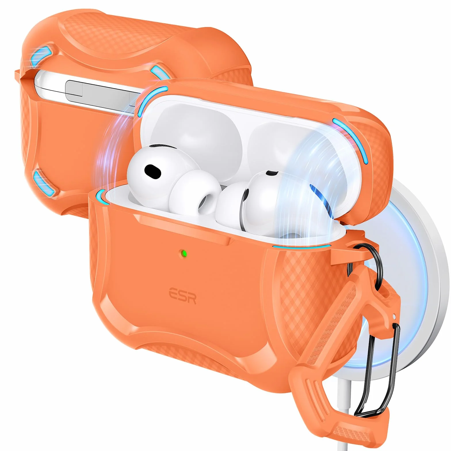 ESR Etui do AirPods Pro 3 (2025), kompatybilne z Airpods Pro 3 (kabel USB-C), magnetyczna pokrywka, gotowe do MagSafe, potężna ochrona przed upadkiem, seria Cyber, pomarańczowe