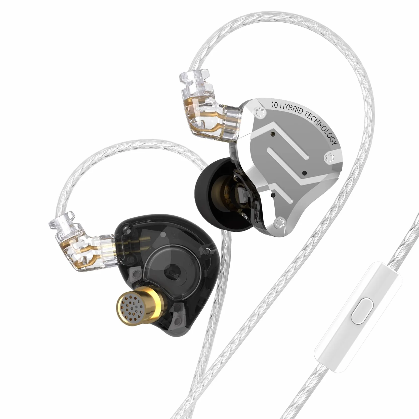 KINBOOFI KZ ZS10 Pro słuchawki douszne do monitorowania, słuchawki HiFi KZ ze sterownikami 4BA i 1DD, ulepszone ZS10 Pro z odłączanym kablem 0,75 mm 2-pinowym 6N OFC (z mikrofonem, czarne)