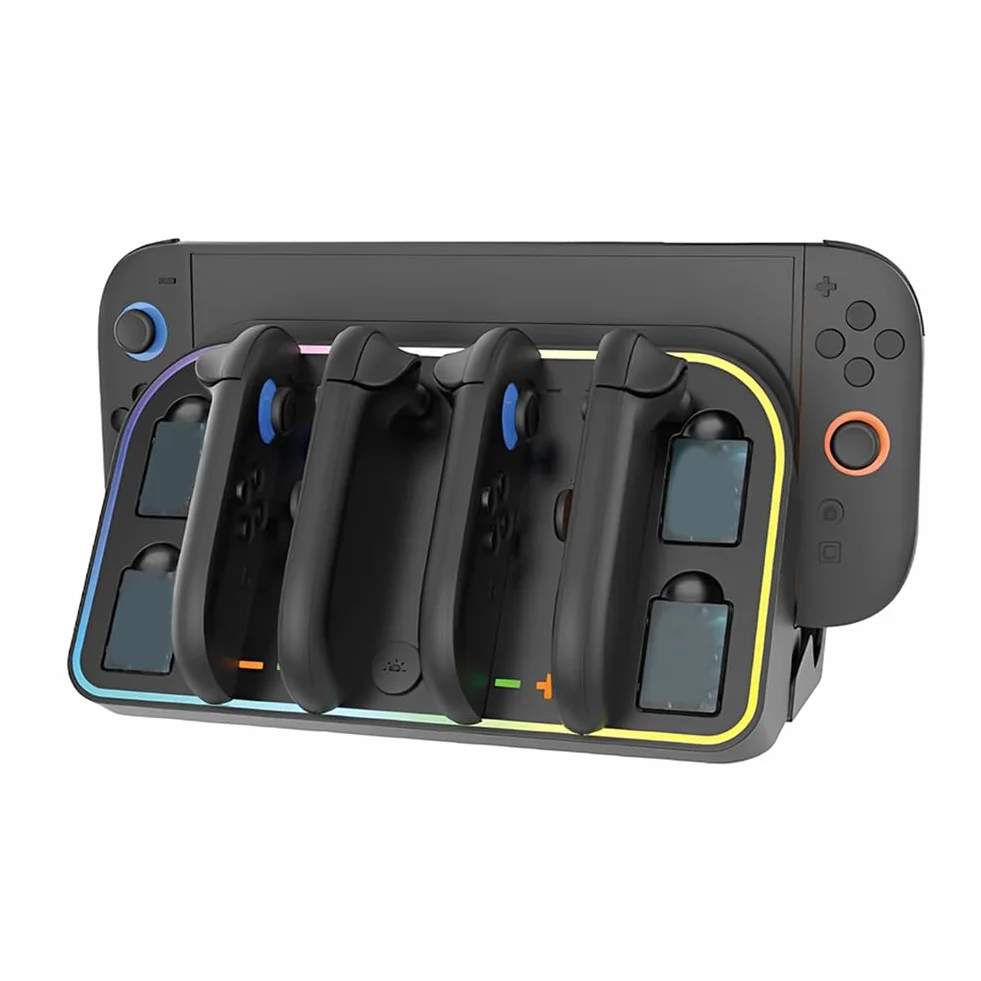 Ścienna stacja ładująca do Switch2 z oświetleniem RGB, możliwość personalizacji, uchwyt na 4 kontrolery i 4 karty