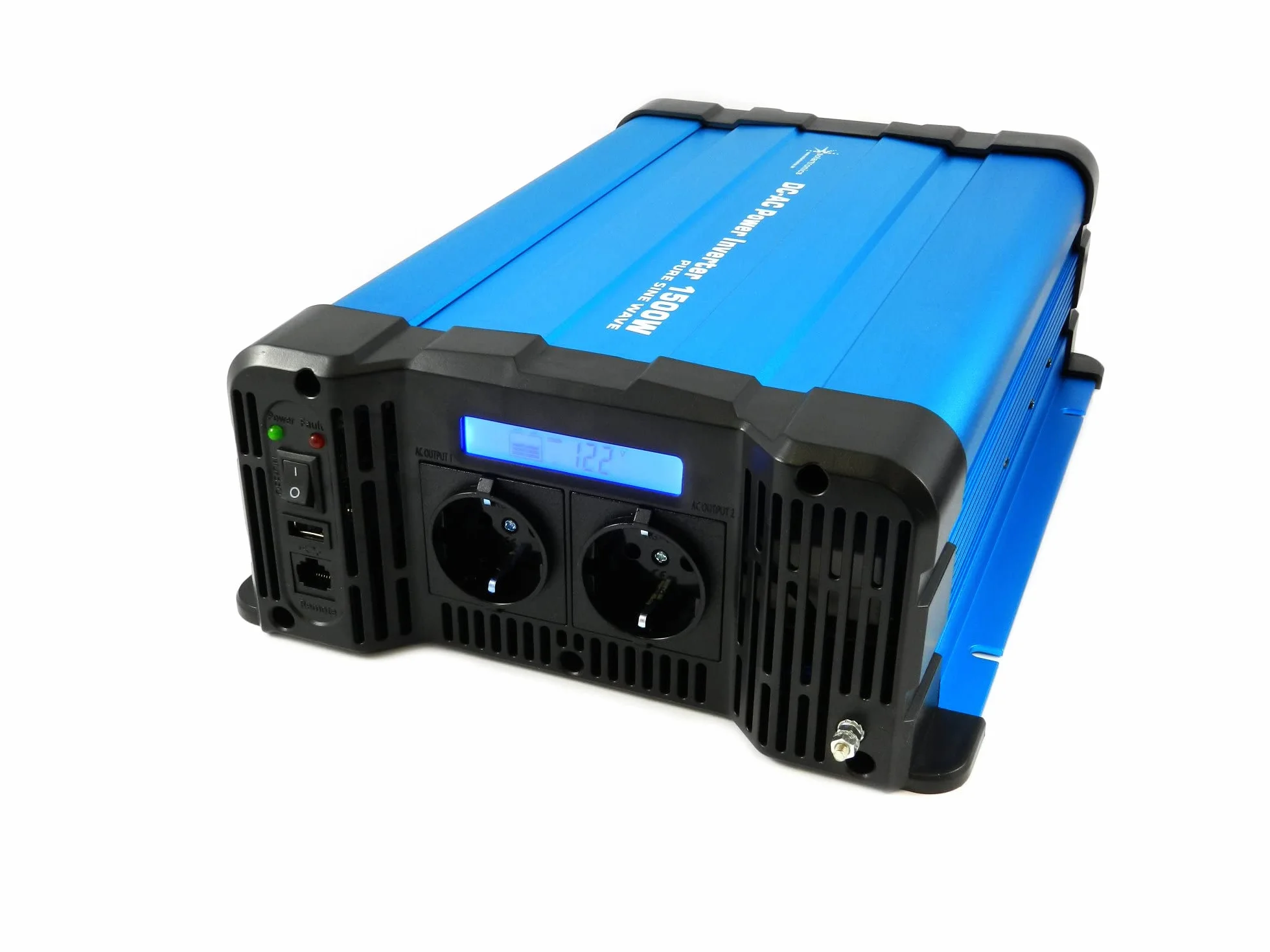 Solartronics Przetwornica napięcia FS1500D 12V 1500/3000 W, czysty sinus niebieski z wyświetlaczem