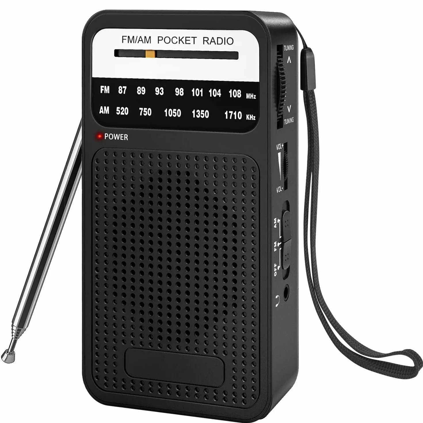 Przenośne Radio FM/AM DSP 360° Teleskopowa Antena 16,5 Cali Głośnik Stereo 3,5mm Awaryjne Czarne