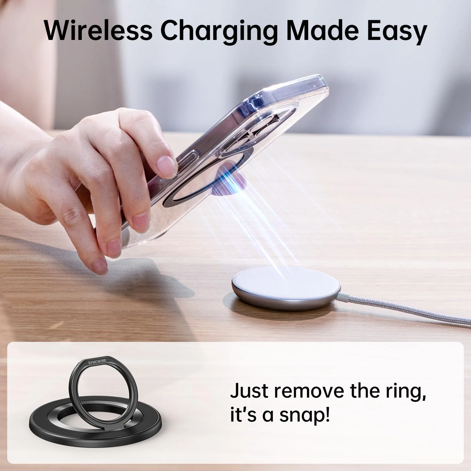 SYNCWIRE Magnetyczny uchwyt na telefon MagSafe obracany 360°, stojak kompatybilny iPhone 17 Pro Max 16 15 14 13 12
