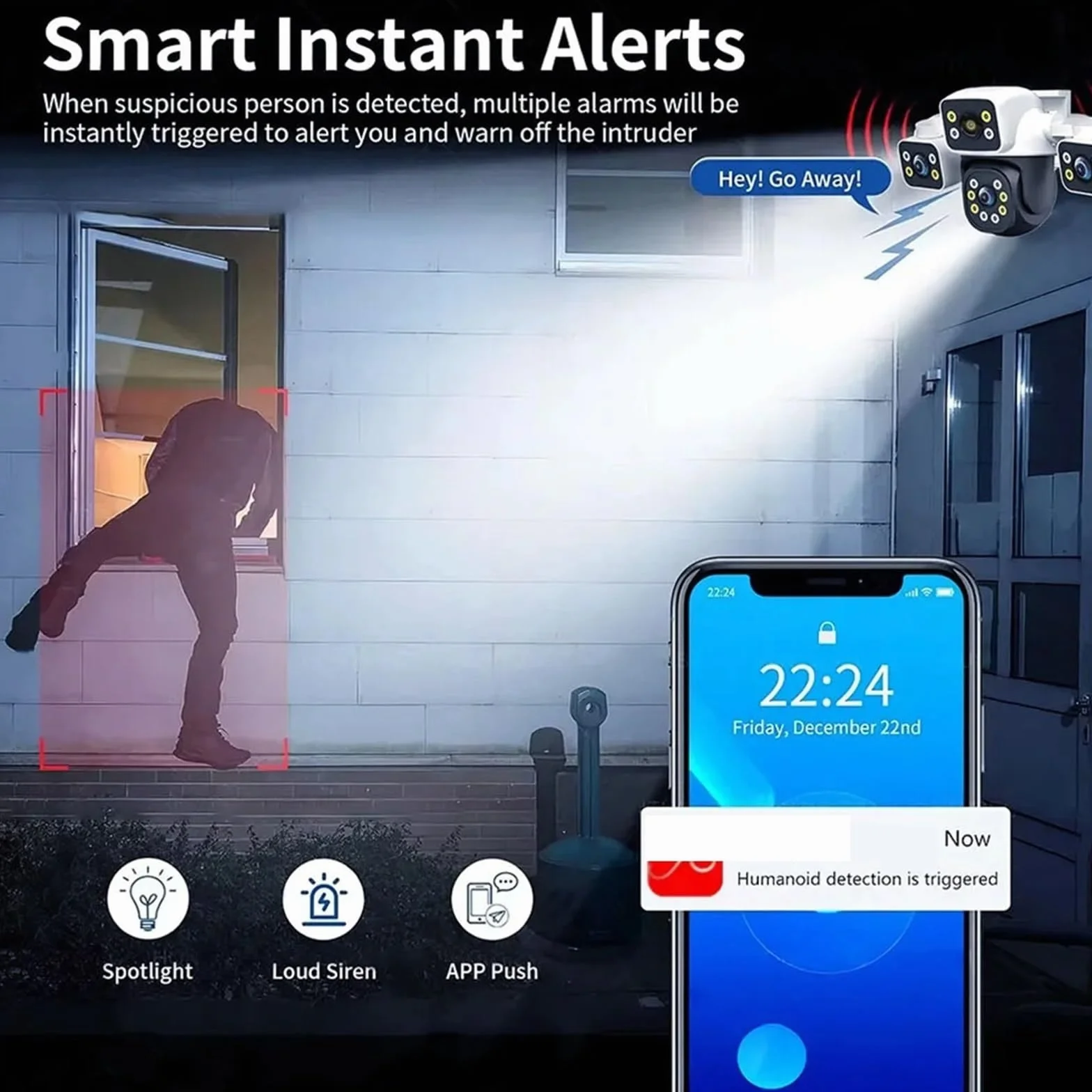 Kamera bezpieczeństwa, Kamera IP WiFi 6 MP, 3 obiektywy, ekrany, 10-krotny zoom, detekcja AI, automatyczne śledzenie, bezprzewodowa zewnętrzna kamera do monitoringu CCTV(Only Camera)