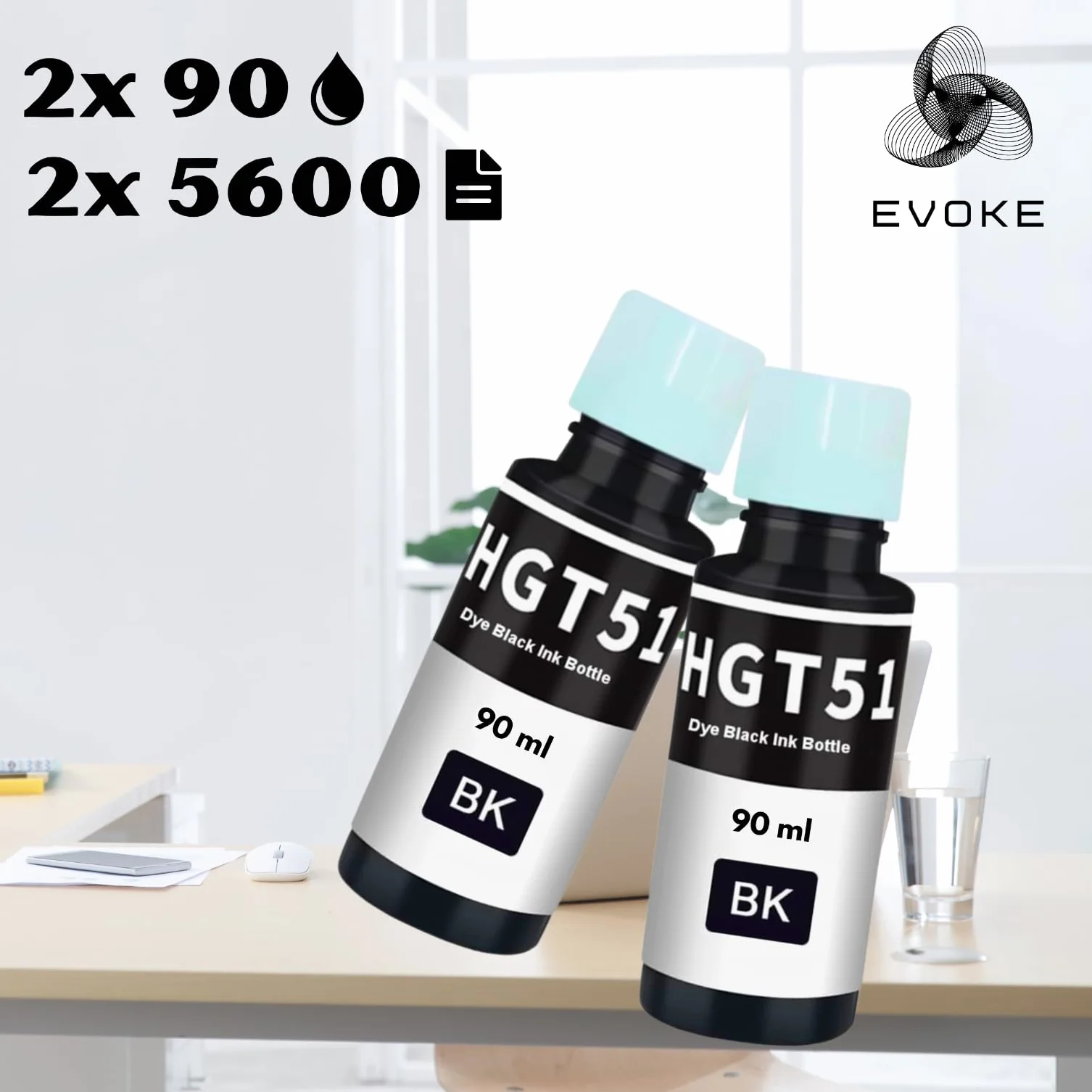 EVOKE GT51 52 Zestaw tuszy kompatybilny z HP Ink Tank 315 410 415 Smart Tank 510 515 (Zestaw CMYK + czarny) 42040 Stron 450 ml