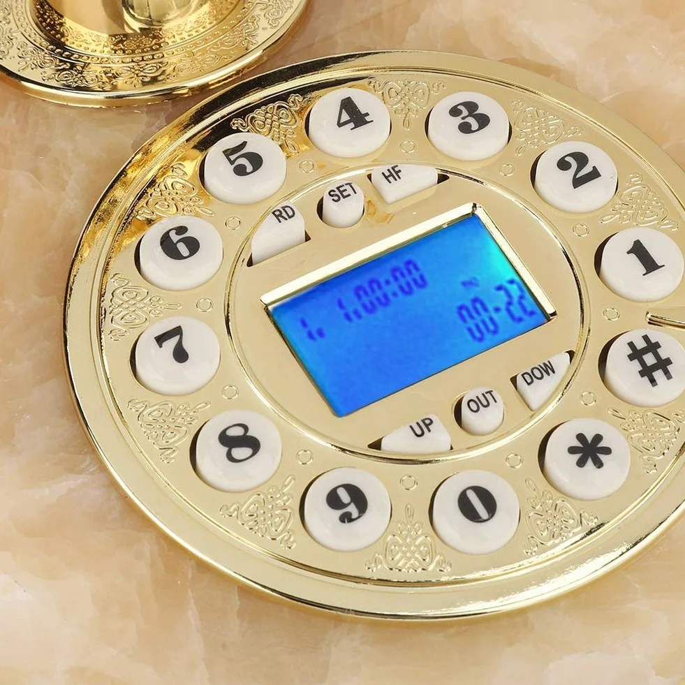 Telefon retro, antyczny telefon z wyświetlaczem LCD, telefon stacjonarny z podwójnym systemem i przewodem, telefon analogowy w stylu europejskim, telefon stacjonarny vintage, na prezent/do salonu