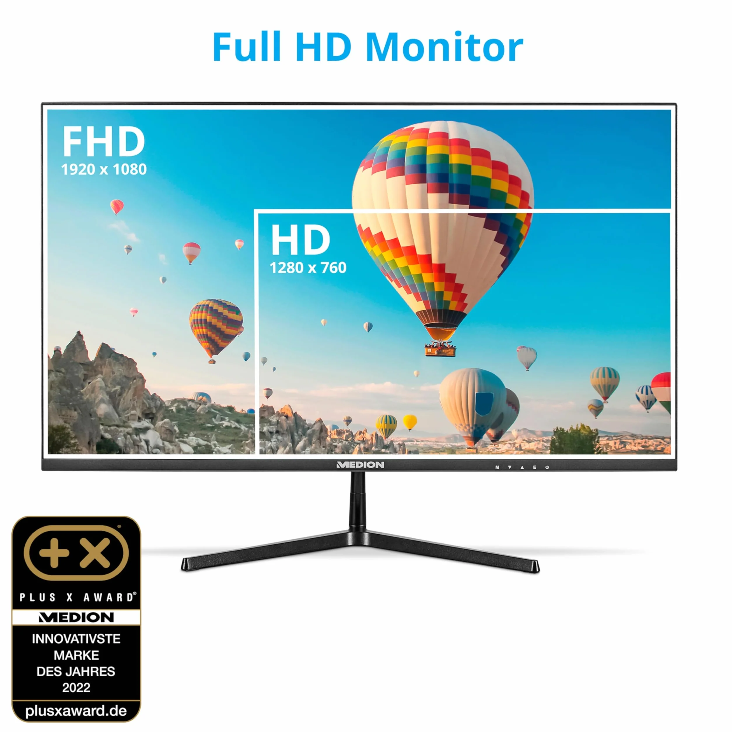 MEDION P52218 (MD 20150) 54,6 cm (22 cale) panoramiczny ekran Full HD (FHD, 16:9, HDMI, VGA, antymigoczący, ochrona przed niebieskim światłem, wielojęzyczne menu) Czarny