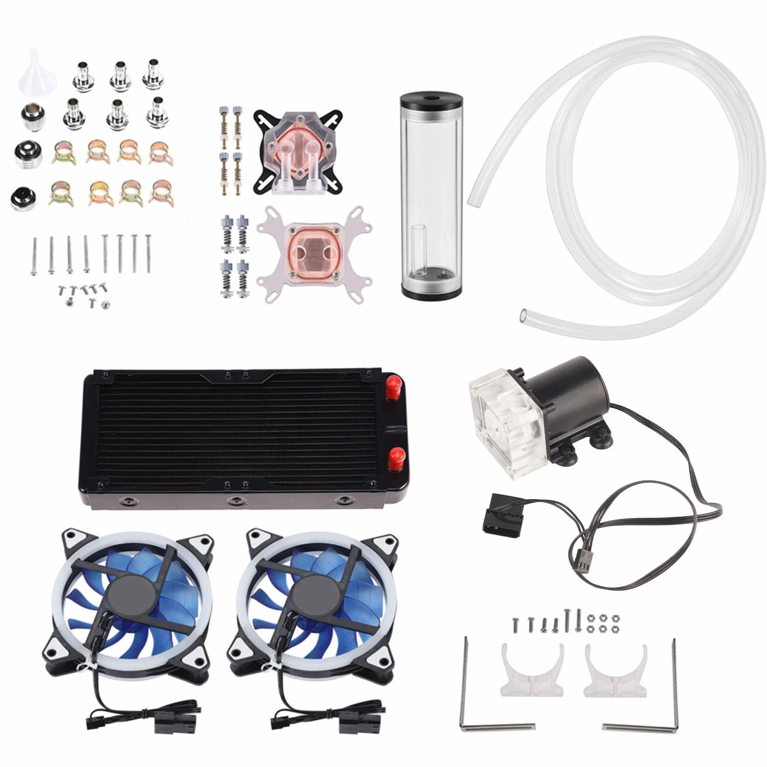 Cryfokt Zestaw Chłodzący do Komputera DIY z miedzianą podstawą, Blokiem Procesora/GPU, wodoodporną pompką i Radiatorem 240 Mm, Ulepszonym Elastycznym Wężem, Odpowiedni dla Entuzjastów Overclockingu