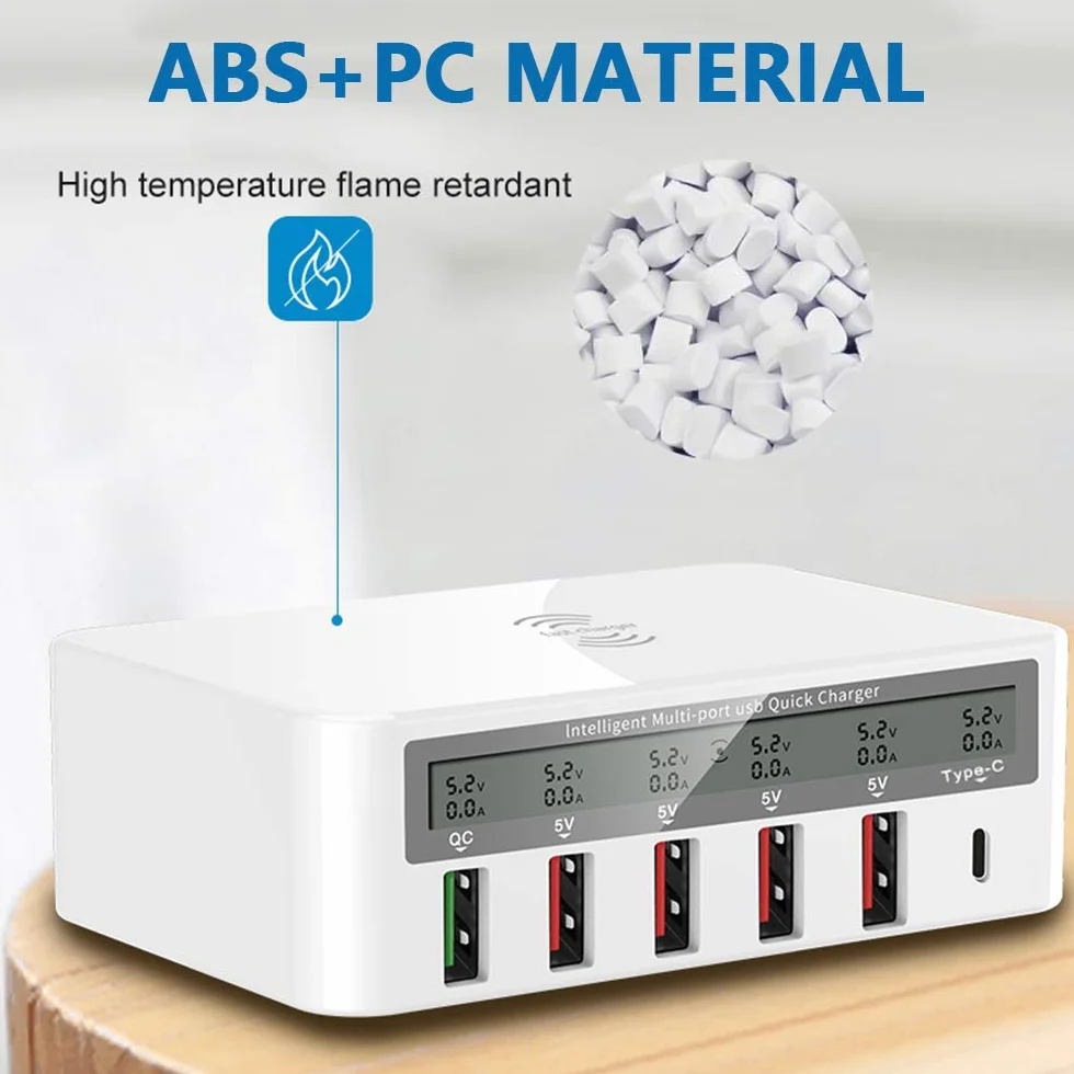 Bezprzewodowa ładowarka wiele USB stacja ładująca 100 W szybkie ładowanie 6-portowa stacja ładująca biurkowa Hub z szybkim ładowaniem 3.0 port USB 18 W PD kompatybilny z iPhone iPad Samsung, biały