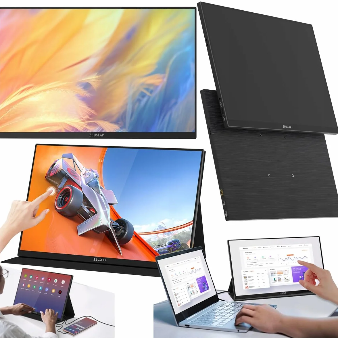 ZEUSLAP P16KT Monitor Przenośny 16" 2.5K 2560x1600 Dotykowy IPS 144Hz HDR Mocowanie VESA USB-C HDMI do Laptopa MacBooka PS4 PS5 Xbox Nintendo Switch Telefonu Pracy Gier Oglądania Filmów
