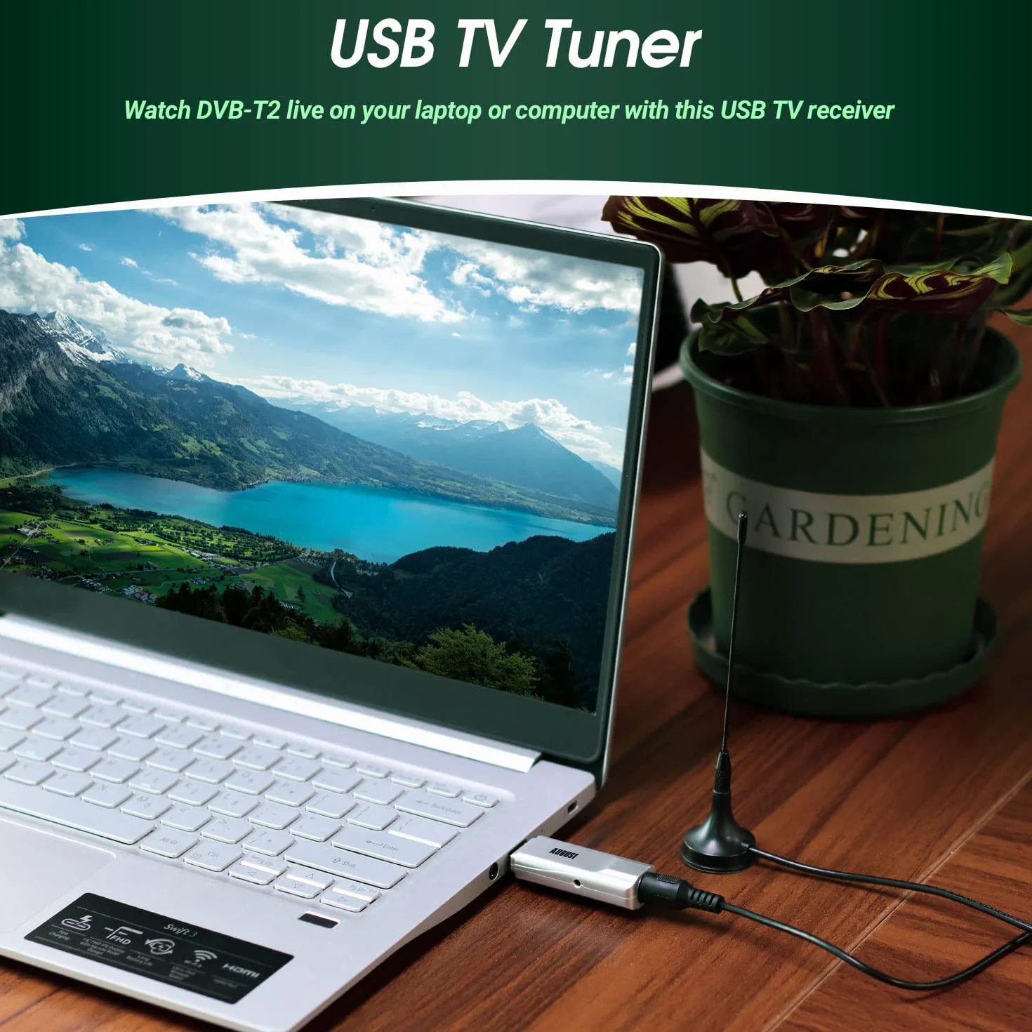 Tuner TV USB HD - August DVB-T210 - Oglądaj cyfrowy telewizor Cyfrowa telewizja naziema w Full HD na laptopie i komputerach stacjonarnych - zewnętrzna karta telewizyjna do Windows 11,10, 8, 7