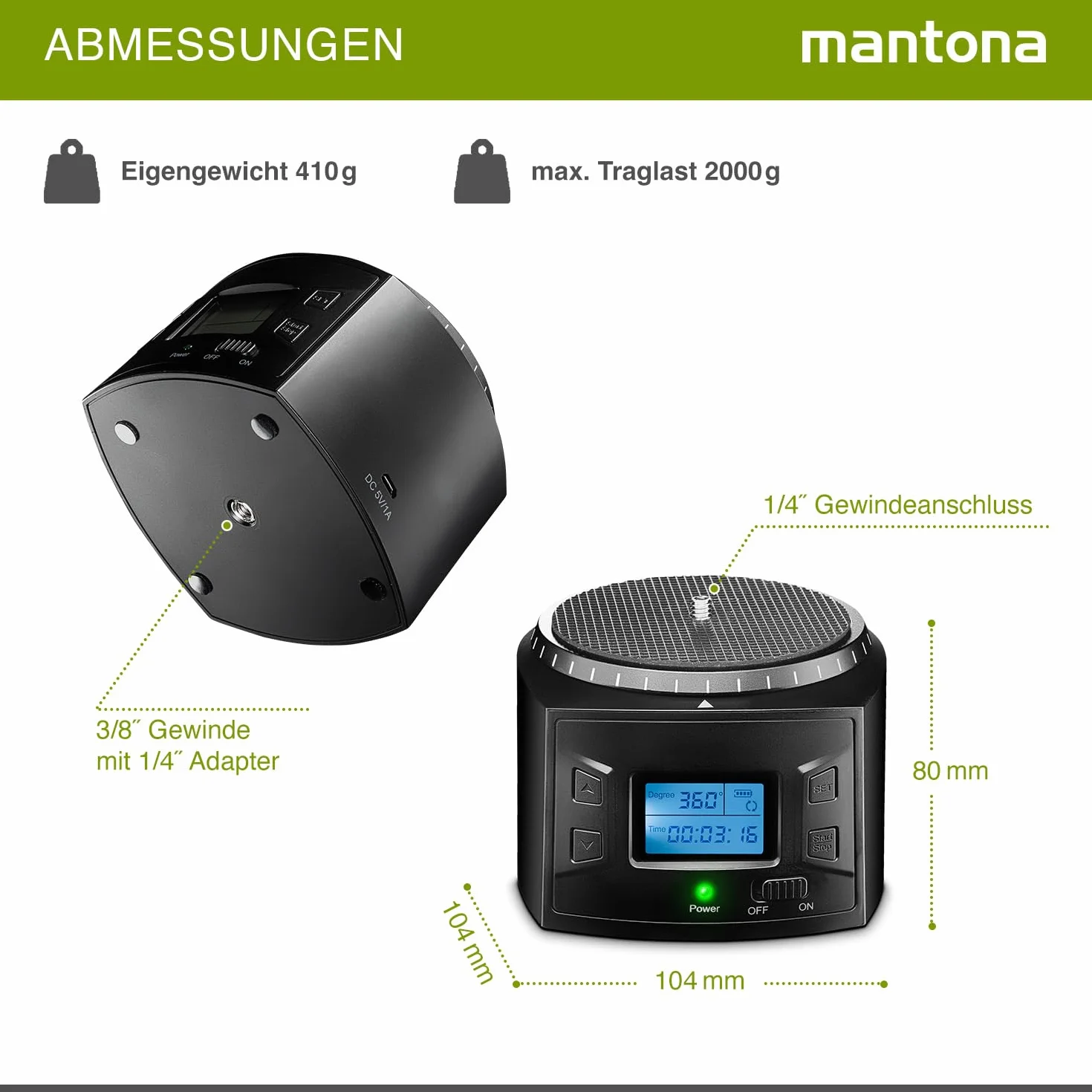 Mantona Turnaround 360 Advanced 3 Głowica Statywu z 2 Adapterami i Uchwytem na Smartfona, Czarny, 1 Sztuka