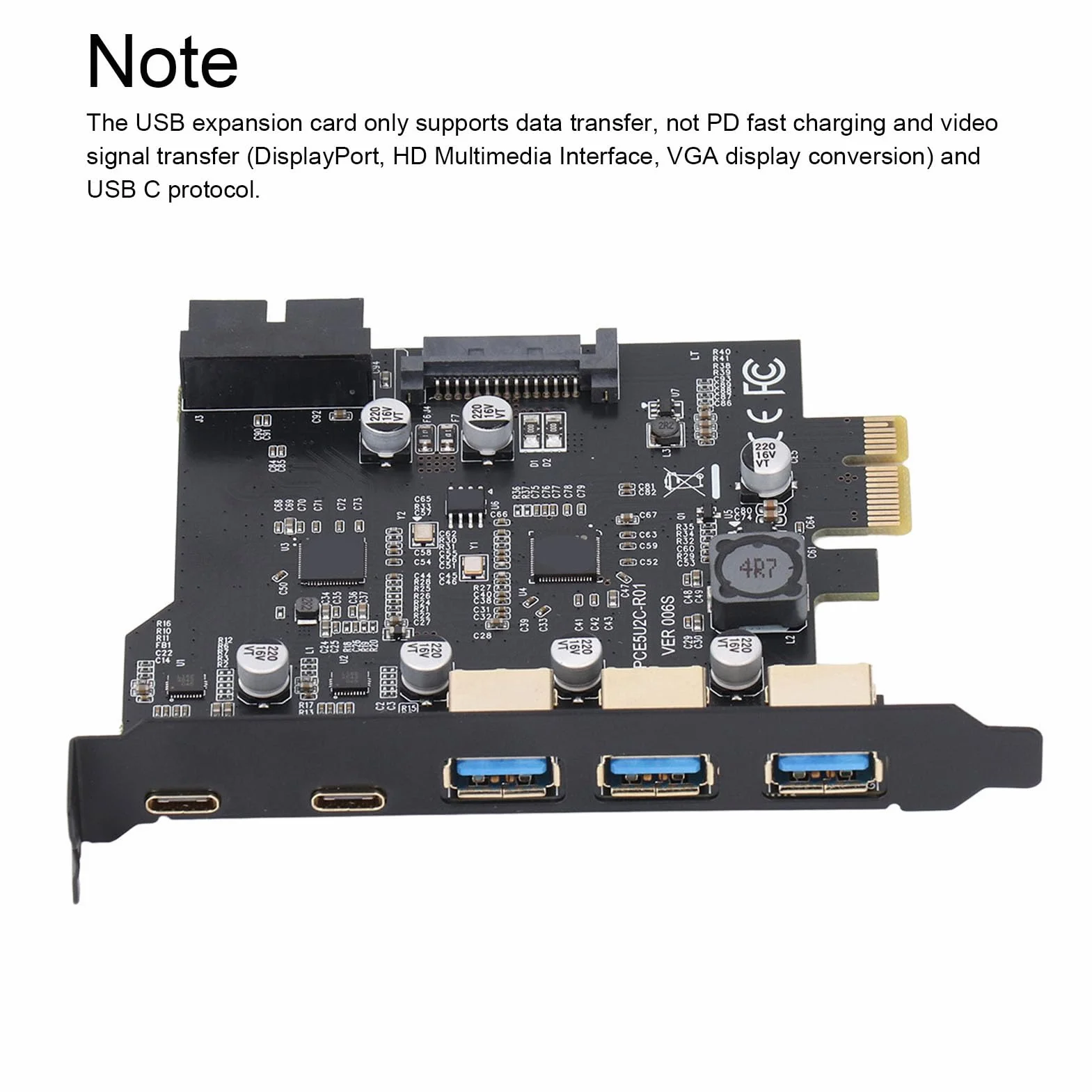 Tnfeeon Karta rozszerzeń PCIe USB 3.2 Gen 2 5-portowy Szybki Transfer Danych 20 Gb/s do Komputerów Stacjonarnych Użytkownicy Laptopów Podłącz Wiele urządzeń Jednocześnie za pomocą Portów