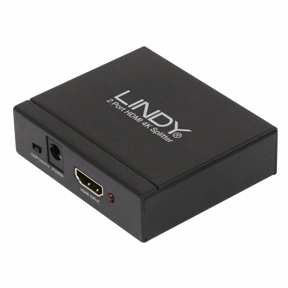 LINDY Rozdzielacz HDMI 4K 2 porty 3D, 2160p30 kompaktowy rozdzielacz, rozprowadza sygnał HDMI na dwa wyjścia, do Full HD do 1080p oraz UHD do 4Kx2K (38158)