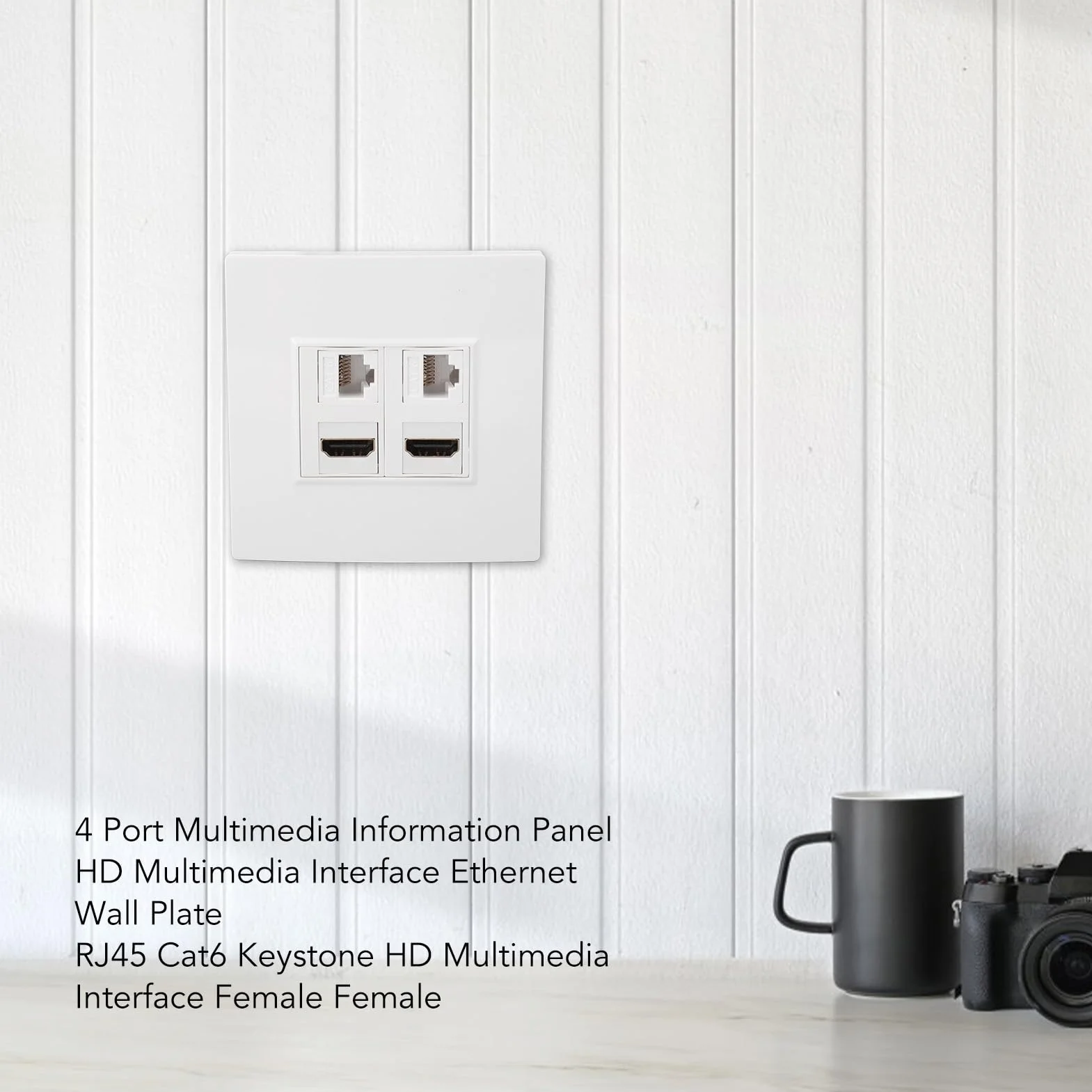 Płyta ścienna HDMI CAT6 Ethernet, 4-portowy Multimedialny Panel Informacyjny, 2 Złącza HDMI 2 CAT6, do Komputerów, Telewizorów, Dysków Twardych, Projektorów, Pasuje do