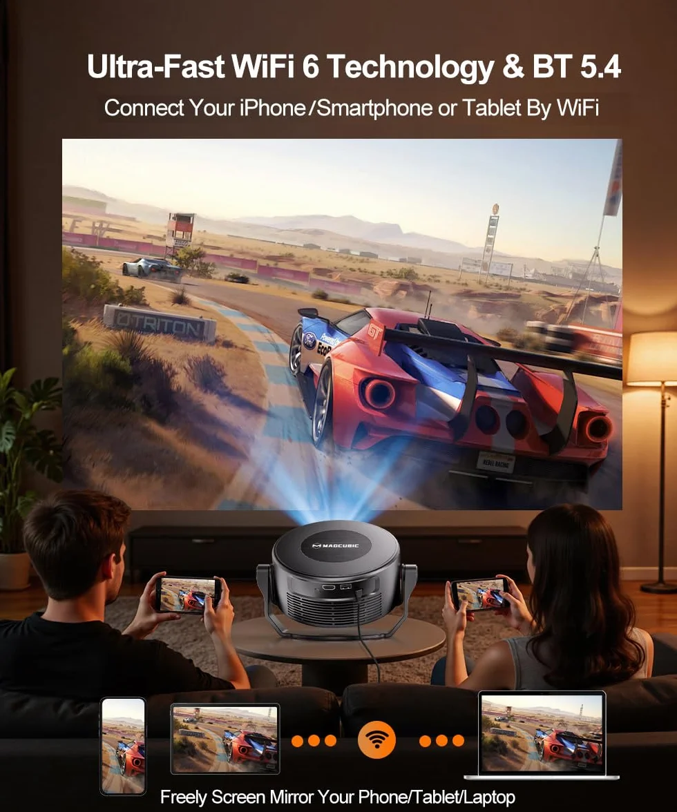 Magcubic Mini projektor 4K, 360°+35°, składany projektor dzielony, 260 ANSI Wi-Fi 6 i Bluetooth 5.4, automatyczna korekcja trapezu i ręczna regulacja ostrości do kina domowego