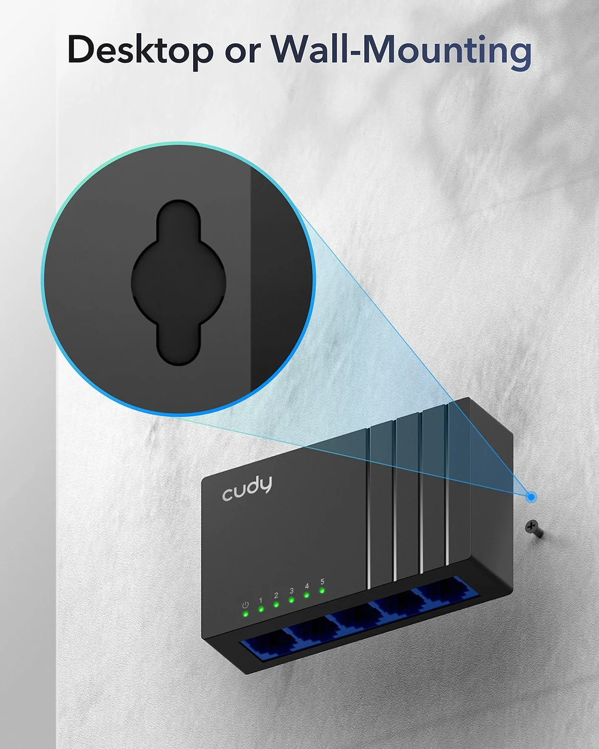 Cudy GS105D 5-portowy przełącznik sieciowy Gigabit Ethernet, rozdzielacz Ethernet, optymalizacja ruchu, Plug and Play