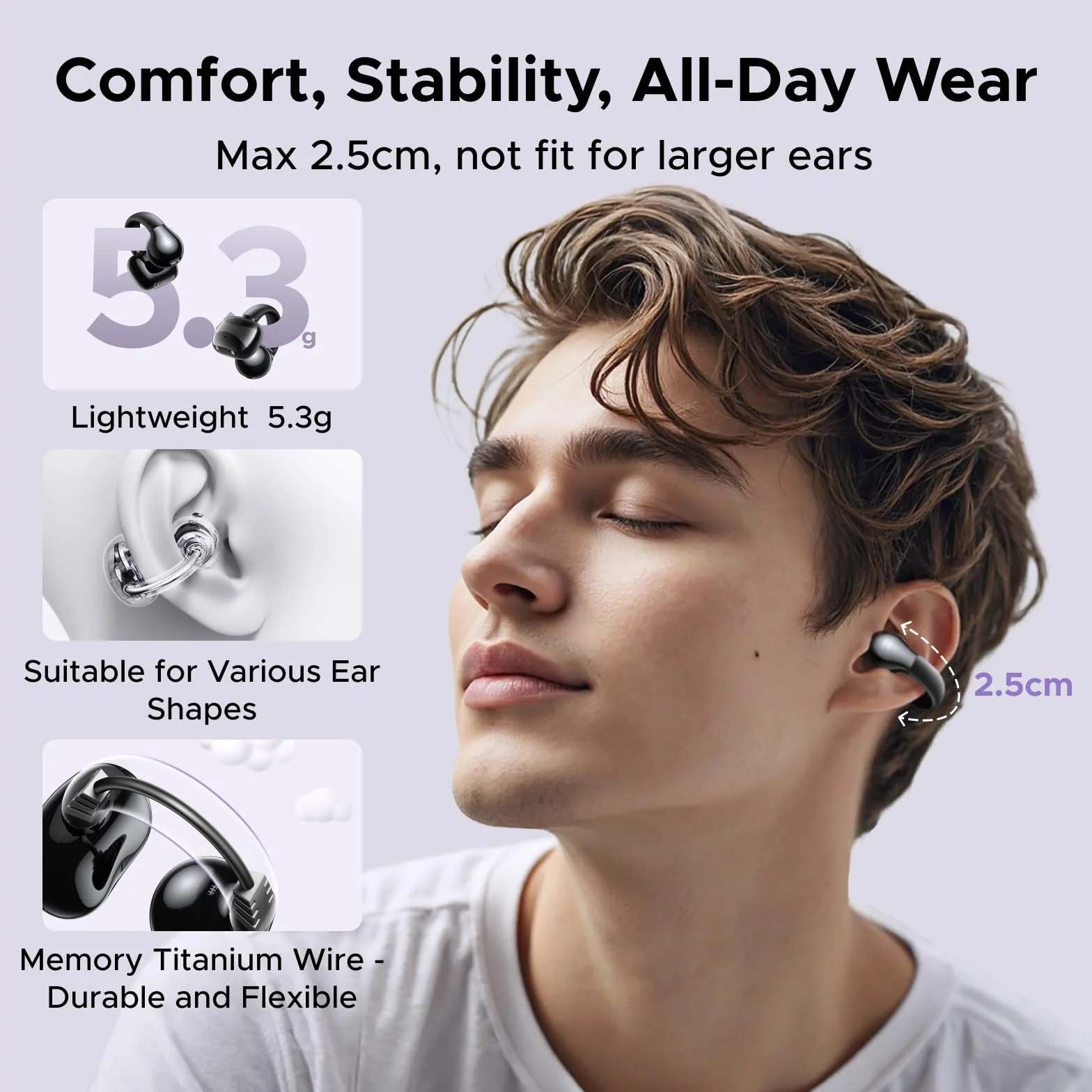 UGREEN HiTune S3 Open Ear Słuchawki, Bluetooth tylko 5,2g | Bluetooth z ENC do rozmów, Głęboki bas, 30h odtwarzania, USB-C szybkie ładowanie i IPX5 wodoodporność