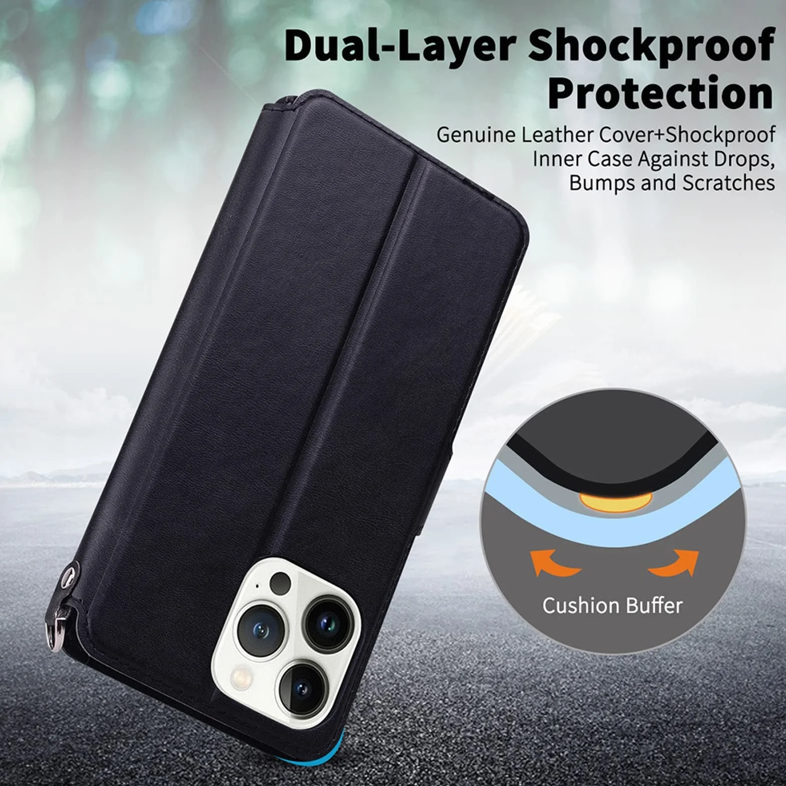 LTL Etui z klapką do iPhone 13/13 Pro/13 Pro Max, wysokiej jakości skórzane etui z klapką, etui z przegródką na karty, podpórka, etui na telefon, magnetyczne, czarne, 13 6,1"