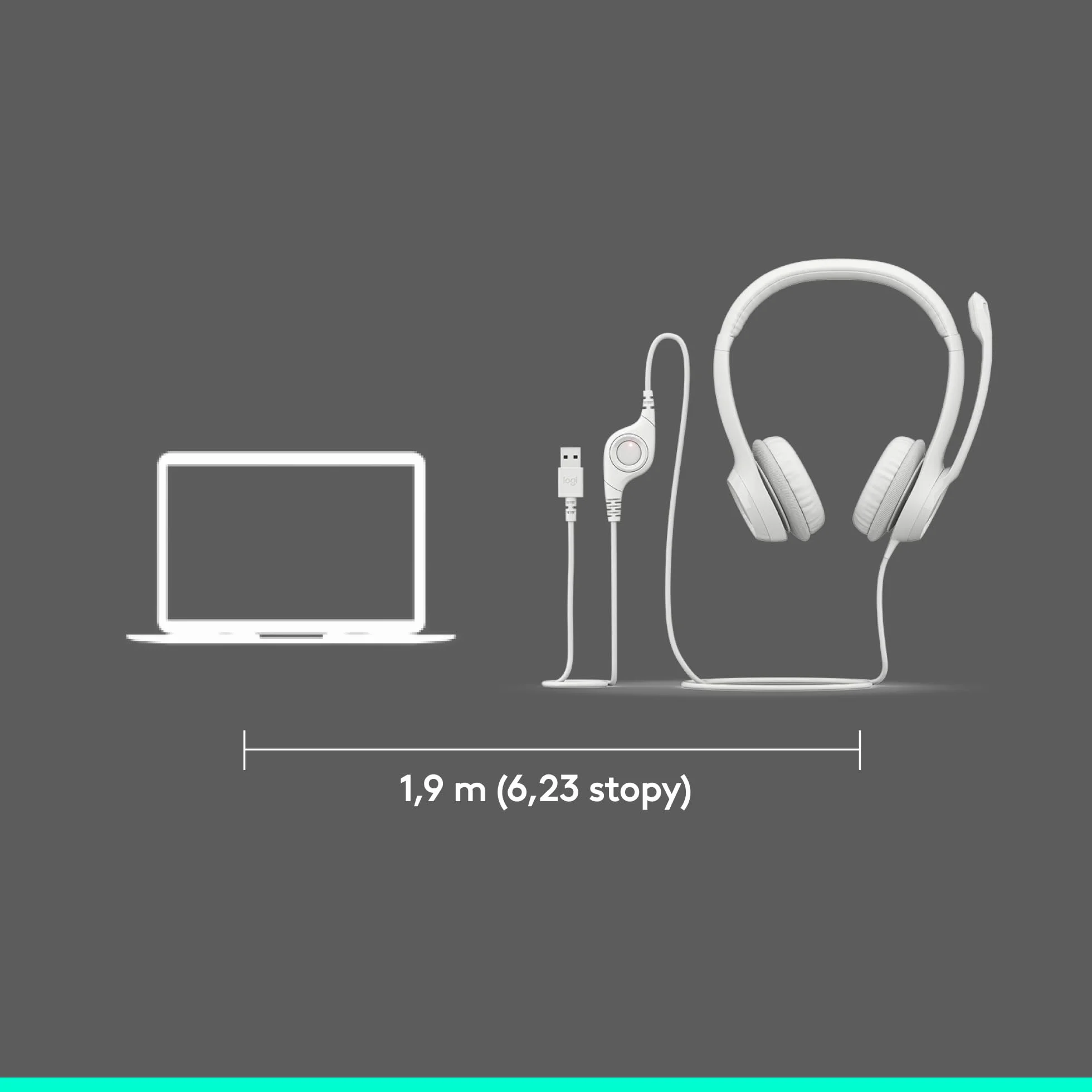 Logitech H390 Przewodowy Zestaw Słuchawkowy do PC/Laptopa, Słuchawki Stereo z Mikrofonem z Redukcją Szumów, USB-A, Pilotem na Kablu, działa na Chromebooku - Biały