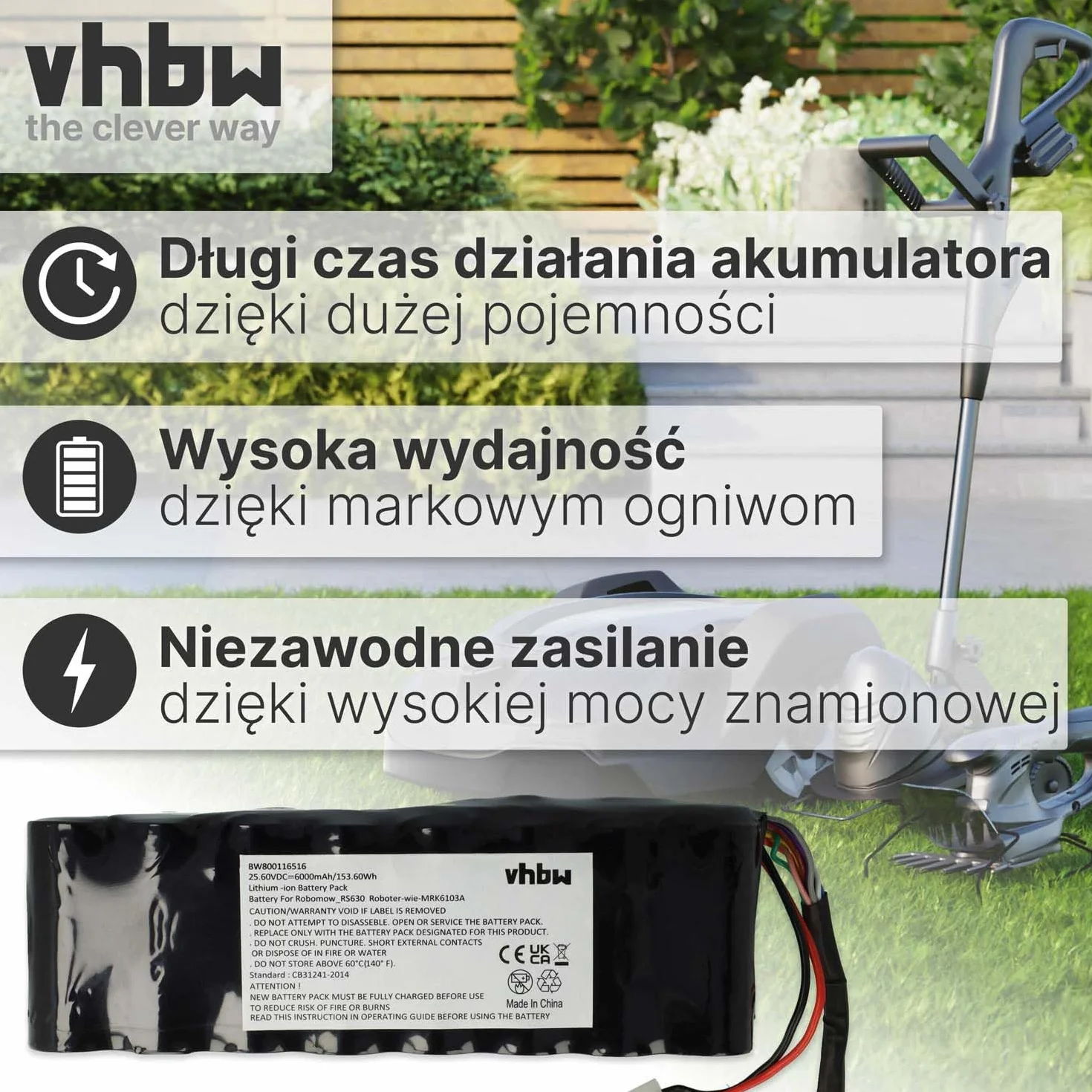 vhbw Akumulator do kosiarki Robomow RS615 Pro RS615U RS625 Pro 6000 mAh 25,6 V litowo-jonowy