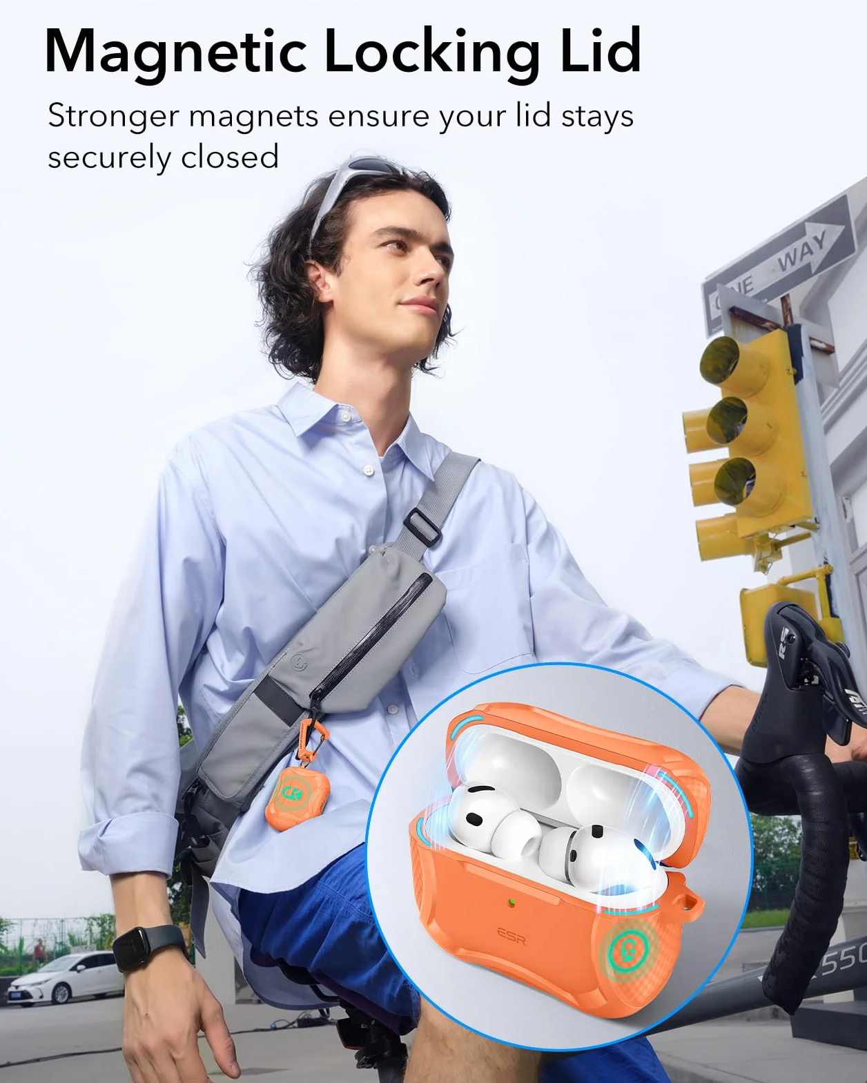 ESR Etui do AirPods Pro 3 (2025), kompatybilne z Airpods Pro 3 (kabel USB-C), magnetyczna pokrywka, gotowe do MagSafe, potężna ochrona przed upadkiem, seria Cyber, pomarańczowe