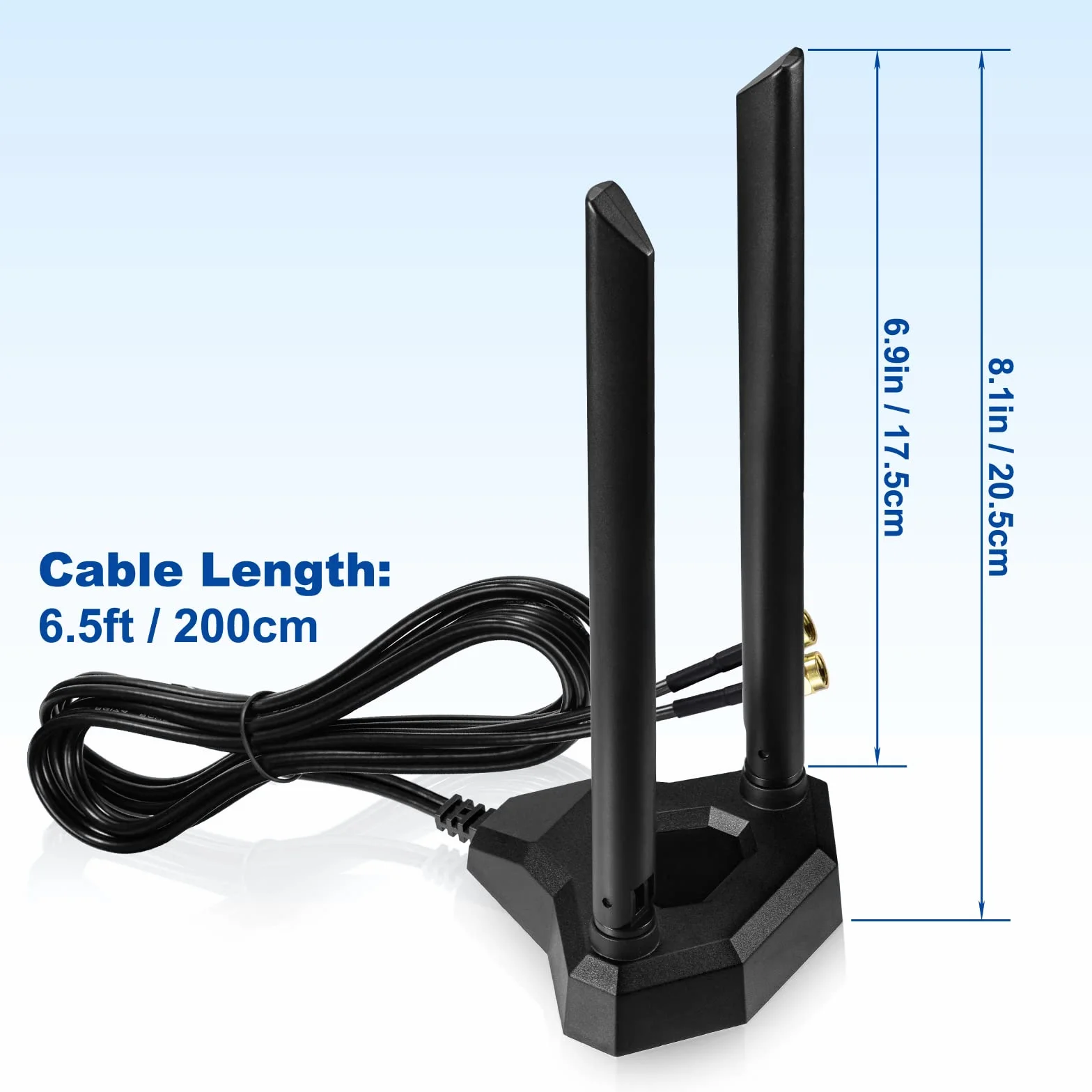 Eightwood Dwuzakresowa antena WiFi 2,4 GHz 5 GHz RP-SMA antena WiFi z kablem przedłużającym 2 m do komputera stacjonarnego PCI PCIe WiFi karta Bluetooth bezprzewodowy router sieciowy