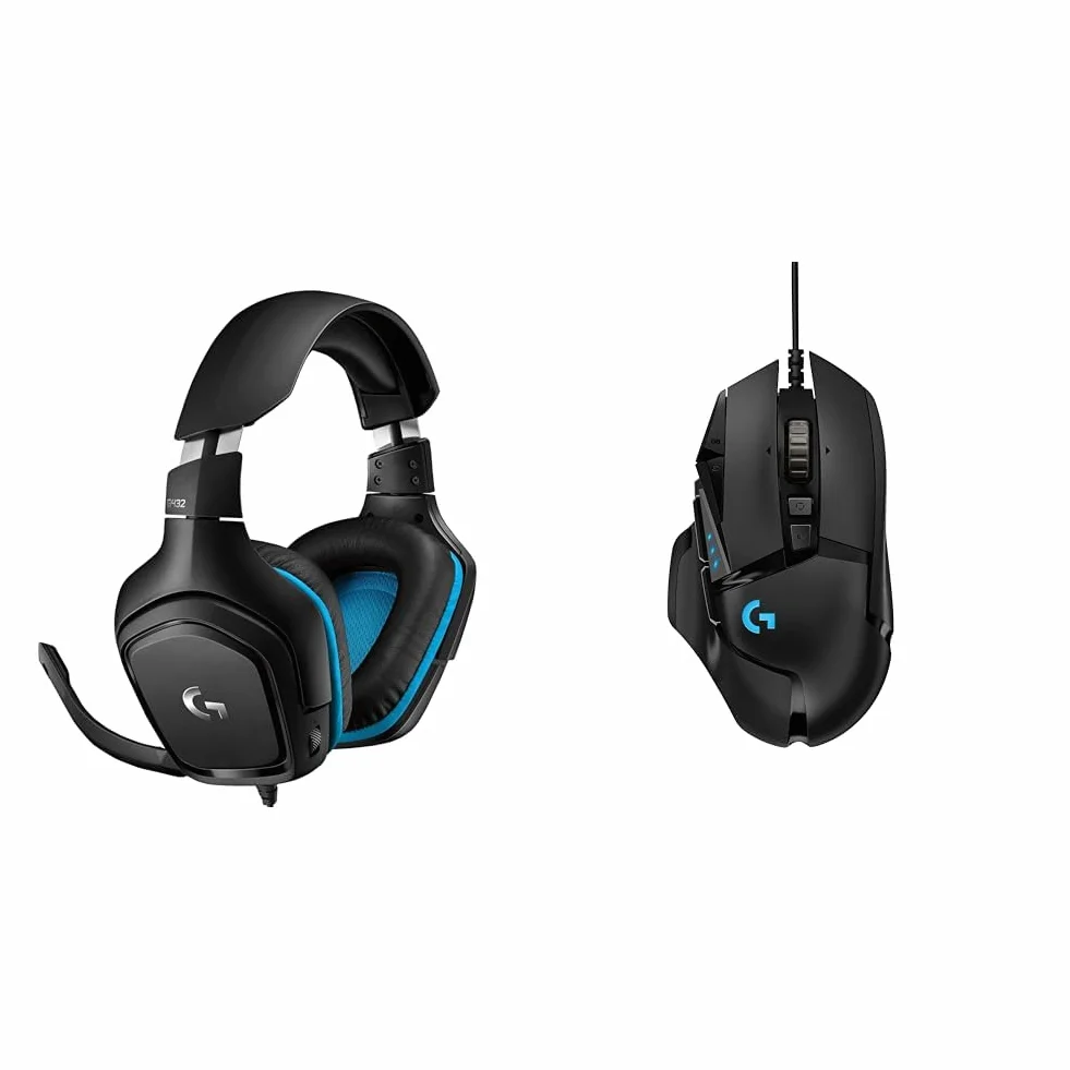 Logitech G G432 981-000770 Słuchawki Gamingowe, Czarny, 50 mm & Logitech G502 Hero High Performance 910-005470 Mysz dla graczy, czujnik Hero 25.6K; Pc, Mac, Chromebook - czarny