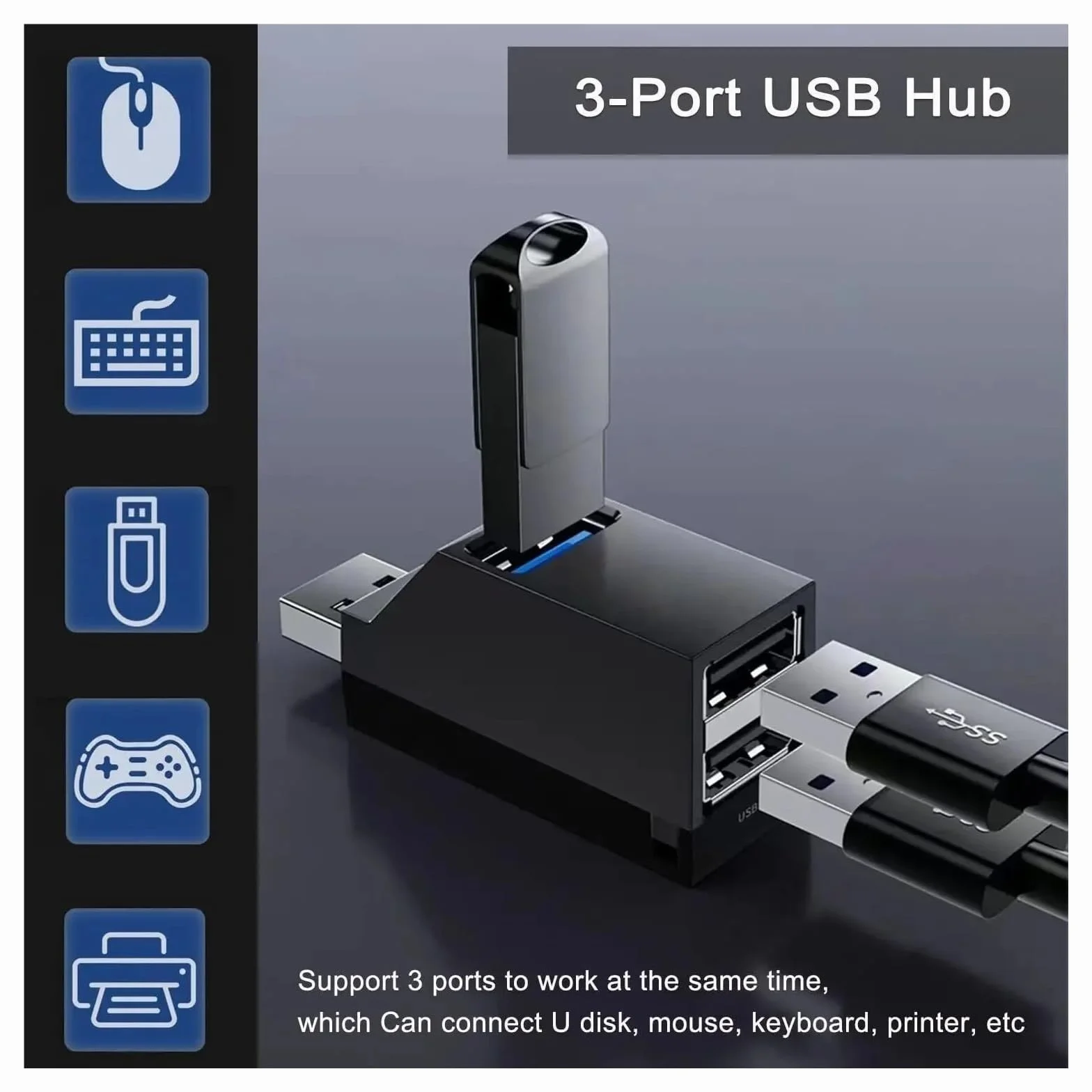 Koncentrator USB 3.0 3-portowy USB-A Dystrybutor, Plug & Play No Driver Required do laptopa, PC Car Mac Pro (biały, 1 szt.)