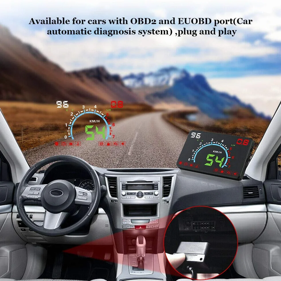 Wyświetlacz samochodowy HUD, cyfrowy tachometr do projektora Riloer Car Head Up z ekranem HD 5,8", interfejsem OBDII EUOBD, RPM