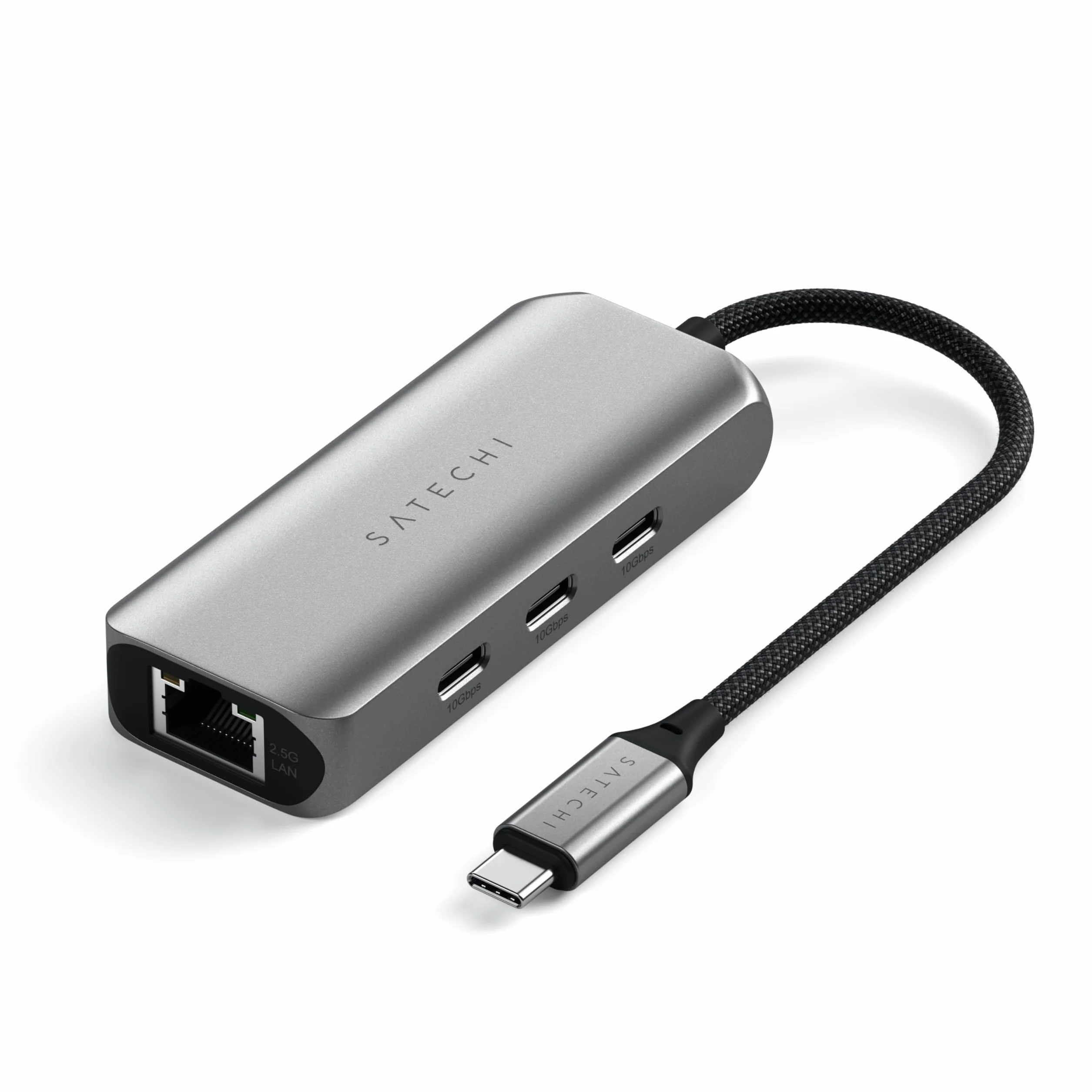 SATECHI hub USB-C 4 w 1 z portem Ethernet 2,5 Gb/s | 3 porty USB-C 3.2 do 10 Gb/s, port Ethernet 2,5 Gb/s, Plug and Play, do MacBooka, laptopów i iPada
