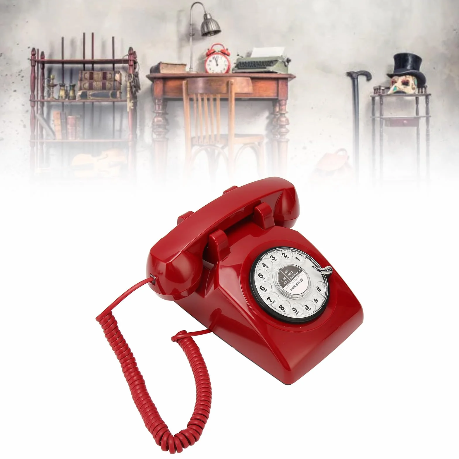 Telefon z Obrotowym Wybieraniem w Stylu Retro, Staromodne Telefony Stacjonarne na Biurko z funkcją RD, Kompatybilne z Automatycznymi Sekretarkami, do Domowego Biura Cafe Bar