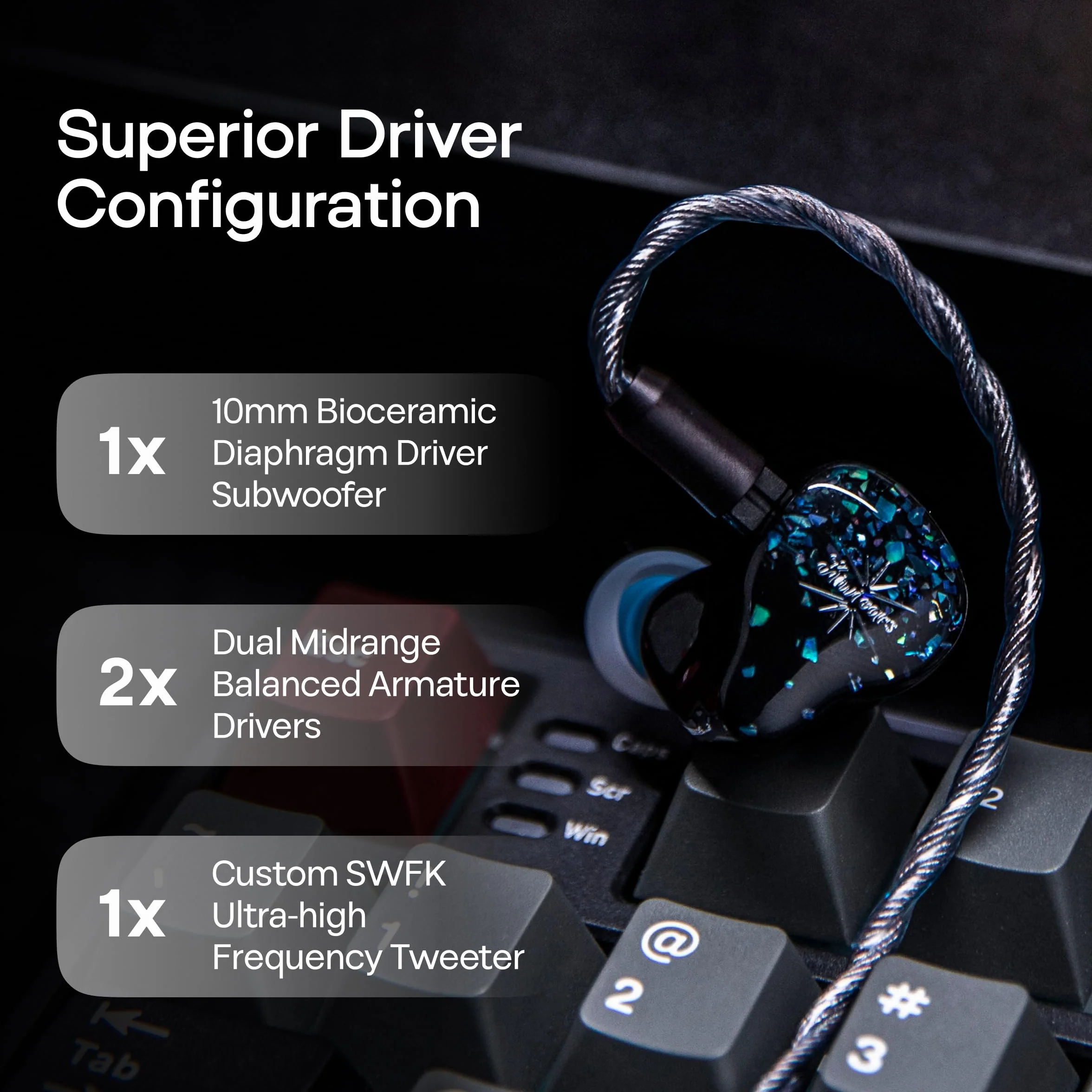 Linsoul Kiwi Ears Astral 1DD+6BA słuchawki hybrydowe douszne, przewodowe, słuchawki HiFi do nagrywania w studio i mixowania, przenośne słuchawki do gier IEM dla profesjonalnych inżynierów dźwięku