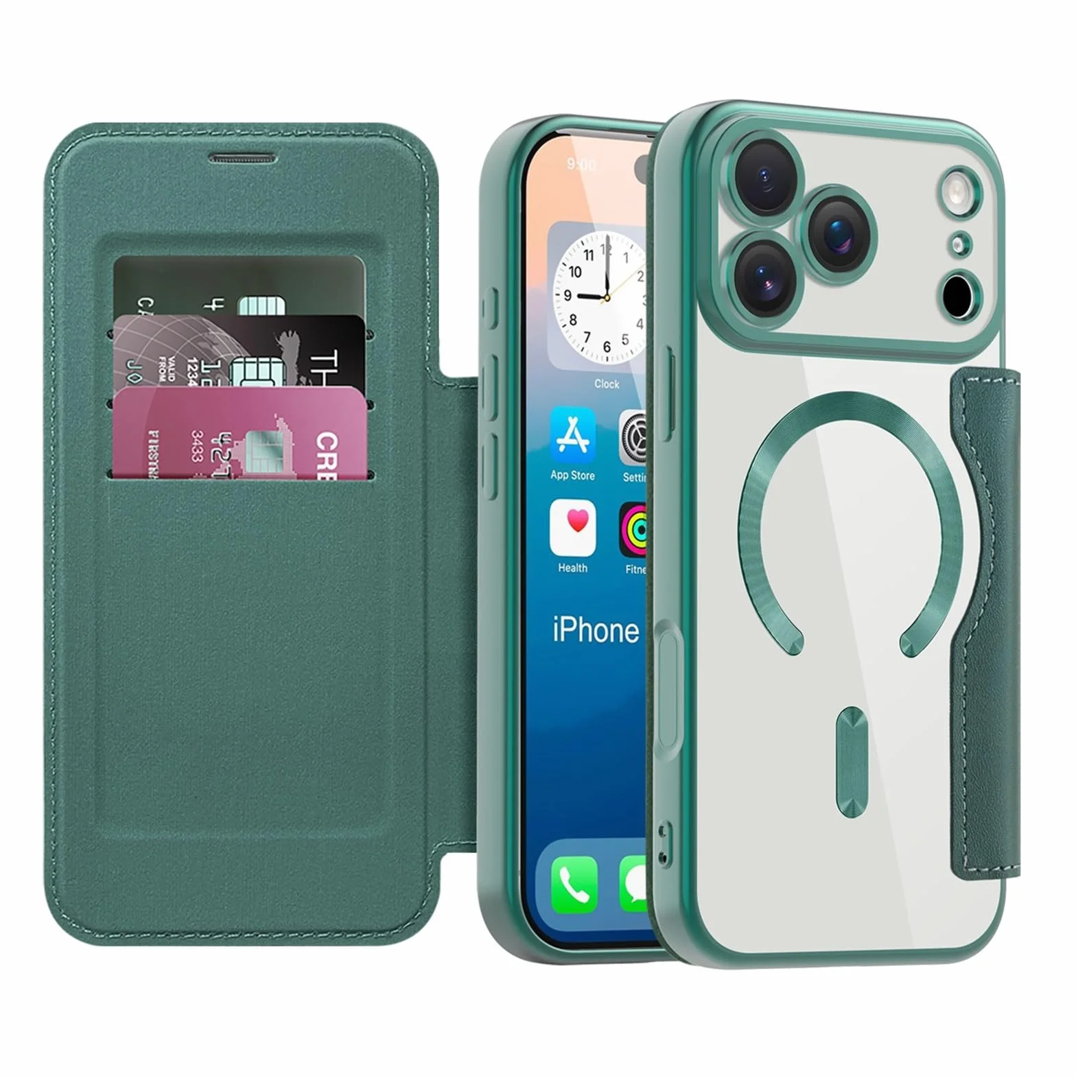 Generic etui kompatybilne z iPhone 12 Pro Kolor: (Głęboka zieleń) Wysokiej jakości skórzane twarde silikonowe etui magnetyczne z klapką