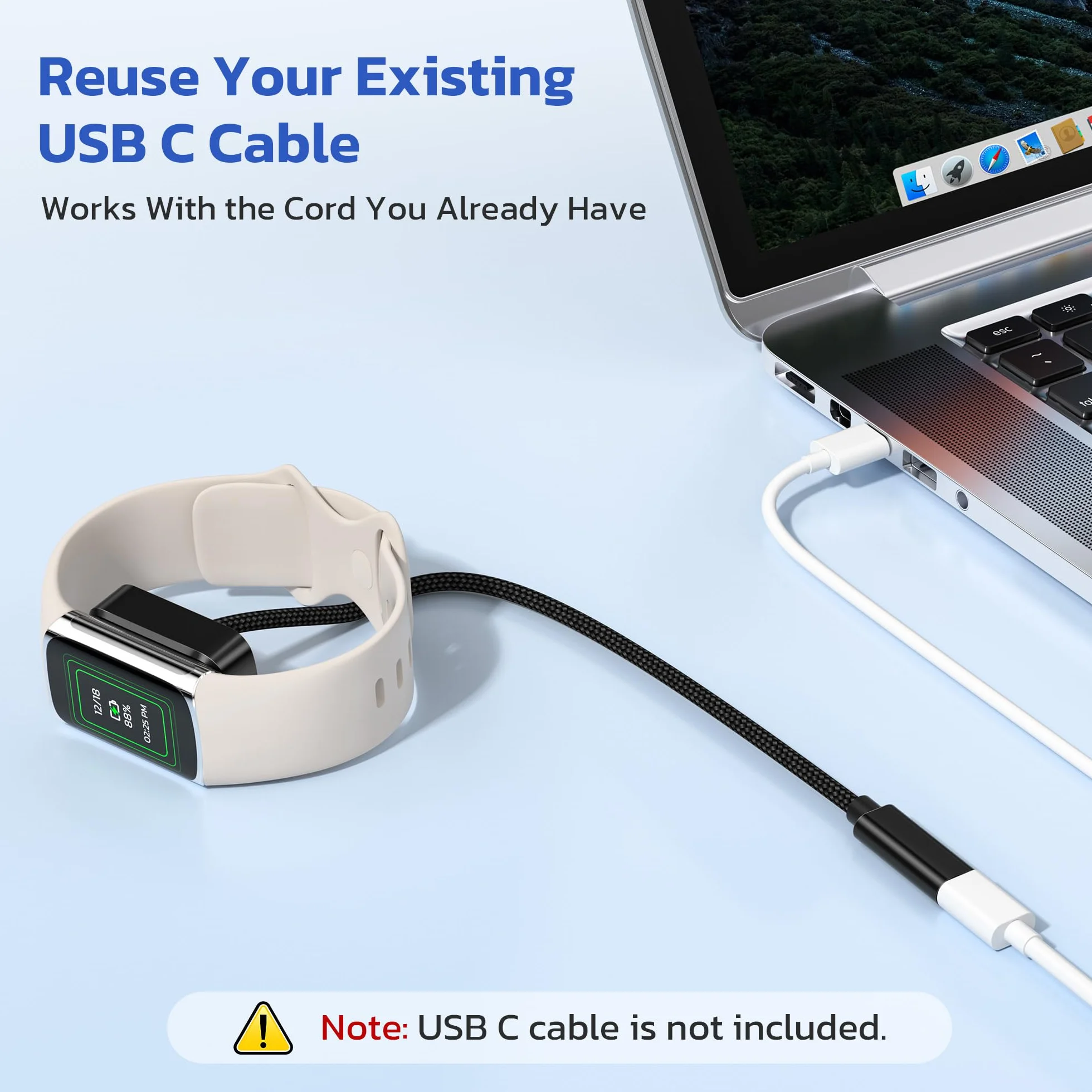RUXELY USB-C do Fitbit Charge 6/5/Luxe adapter kabla ładowarki | Przenośny zamiennik przewodu ładującego typu C do Fitbit Charge 6, Charge 5, Luxe, kompaktowy i wygodny