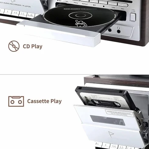 Gramofon winylowy Bluetooth, 3-biegowy odtwarzacz płyt z wbudowanymi głośnikami, odtwarzaczem CD i magnetofonowym, osłona przeciwpyłowa - idealny dla entuzjastów muzyki domowej