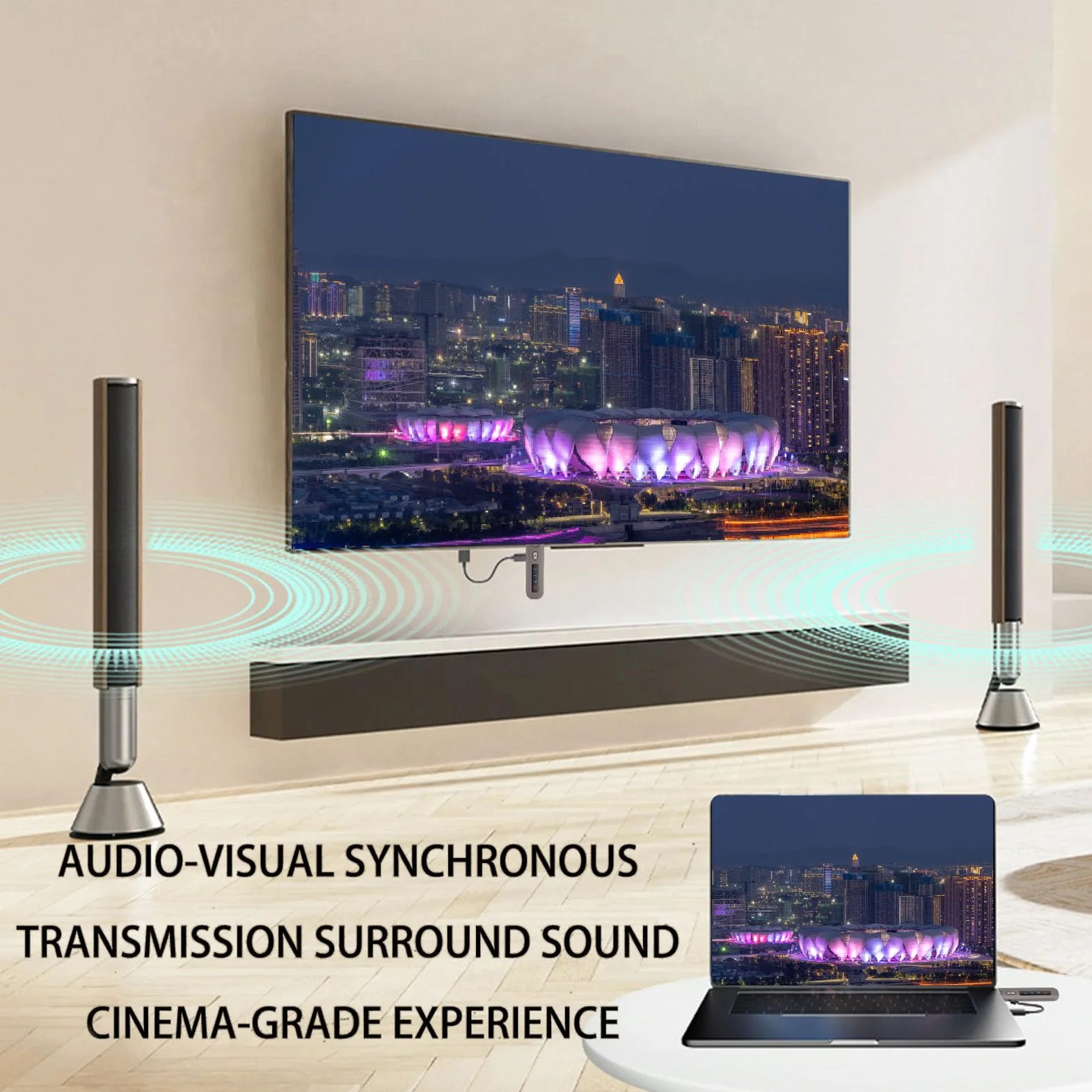 LICAEVEY Bezprzewodowy Zestaw Nadajnika i Odbiornika HD, Plug and Play 4K 60 Hz Dwuzakresowy 5.8G 2.4G do Transmisji do 50 M, z Chipem Konsoli Gier na PC, Projektora Laptopa