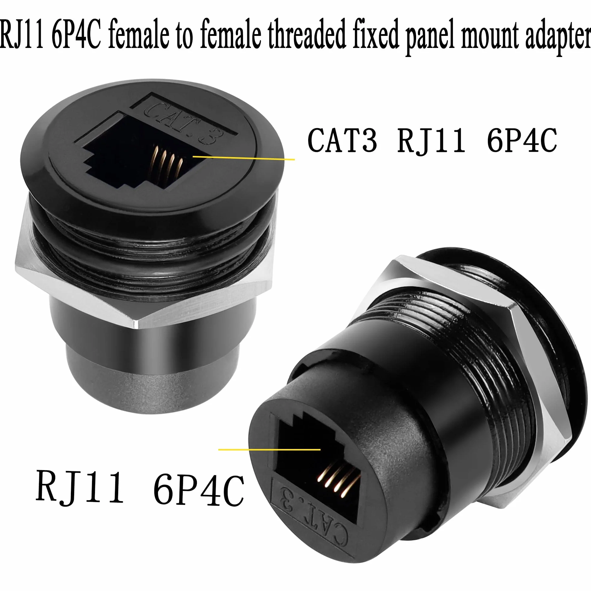 QIANRENON RJ11 Wpuszczany Gwintowany Montaż Telefoniczny Stały Adapter Linia CAT3 RJ11 6P4C Żeński do Żeńskiego panelu Montaż Okrągłe Złącze, Telefoniczne Złącze, Modem