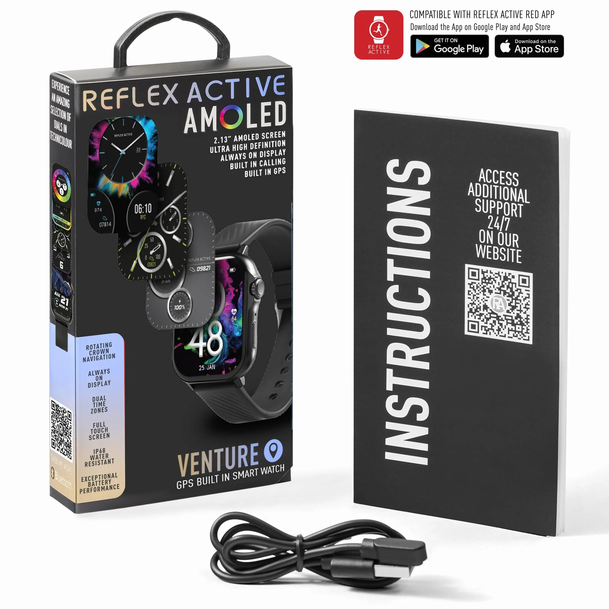 Reflex Active Venture AMOLED GPS Calling czarny pasek Smart Watch
