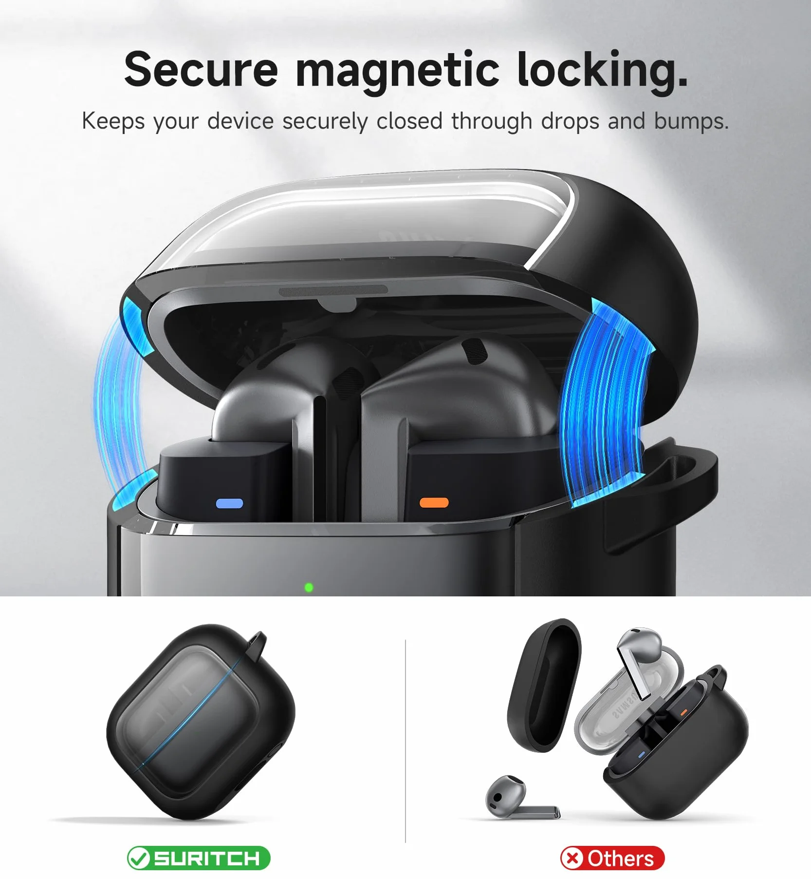 SURITCH Etui do Samsung Galaxy Buds 3 Pro/Galaxy Buds 3, magnetyczne etui ochronne do Galaxy Buds3 Pro/Buds3, wytrzymałe, odporne na wstrząsy pokrowce ochronne z karabińczykiem, zestawem do
