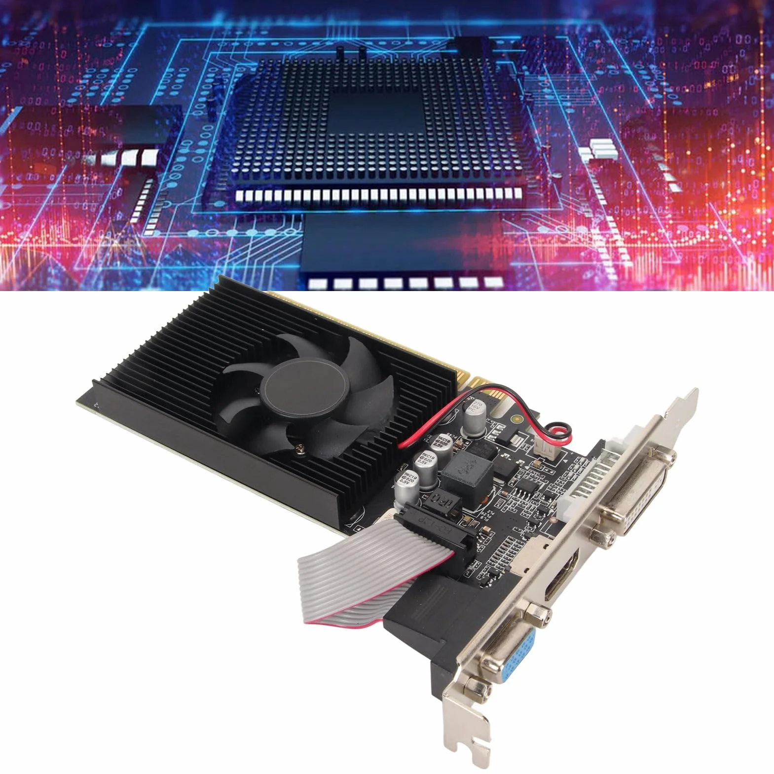 Karta Graficzna GT610 2 GB, 64-bitowa Karta Graficzna DDR3 PCI Express X16 z Wyjściem DVI VGA i Cichym Wentylatorem Chłodzącym do Komputera Stacjonarnego