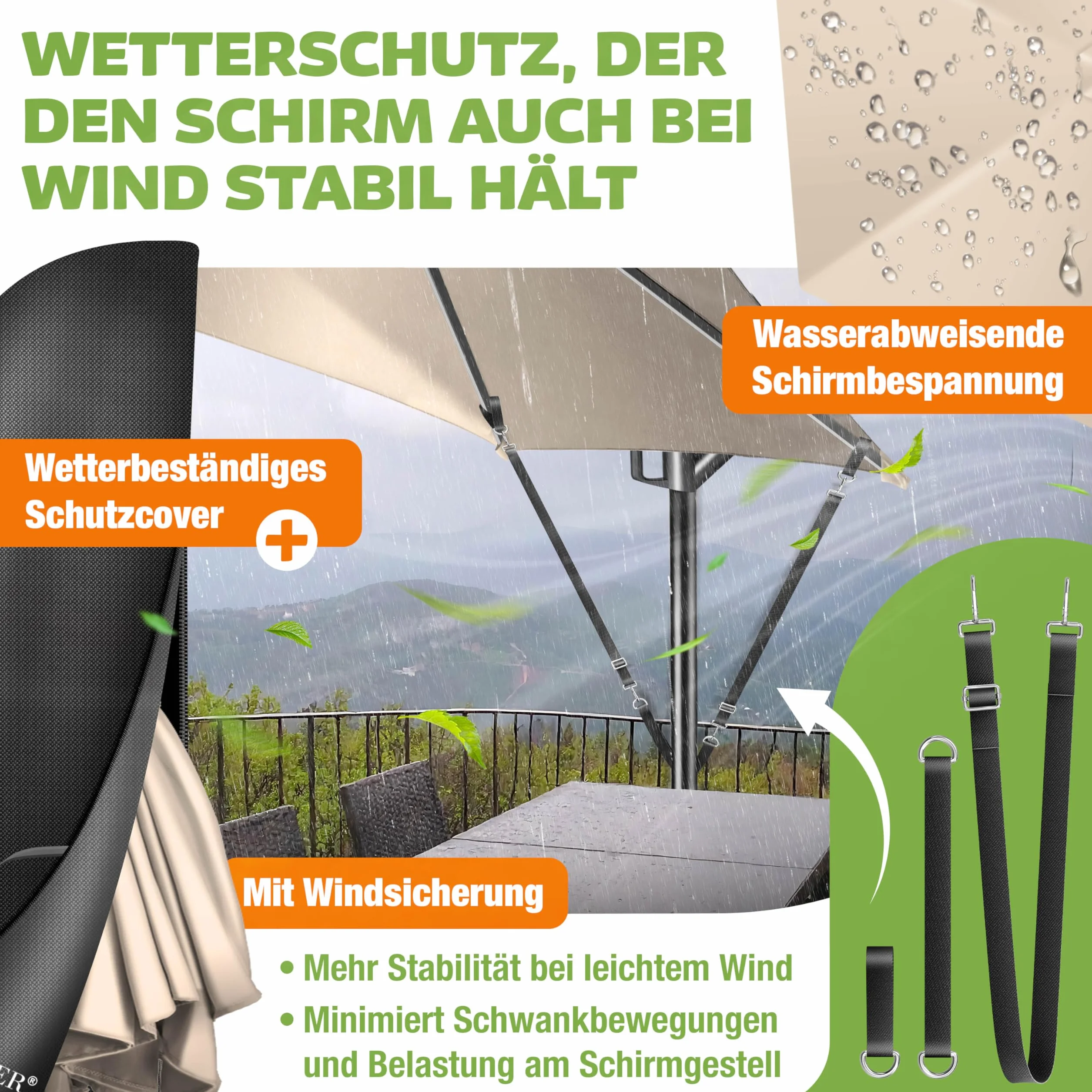 KESSER® Aluminiowy parasol przeciwsłoneczny LED solarny z pokrywą, pilot zdalnego sterowania i korbą, parasol korbowy ze stojakiem, funkcja 360°, ochrona przed promieniowaniem UV, aluminium, odporny