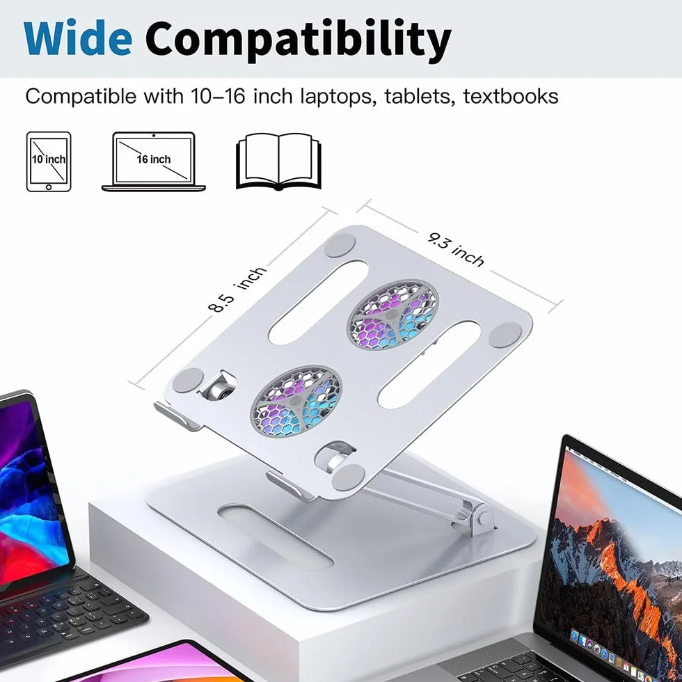 Podstawka Chłodząca Do Laptopa, 33Cm, Regulowana Wysokość, Z 2 Wentylatorami, Oświetlenie Rgb, Składana, Ergonomiczna Konstrukcja, Do Notebooków 10-16'', Do Biura I Nauki