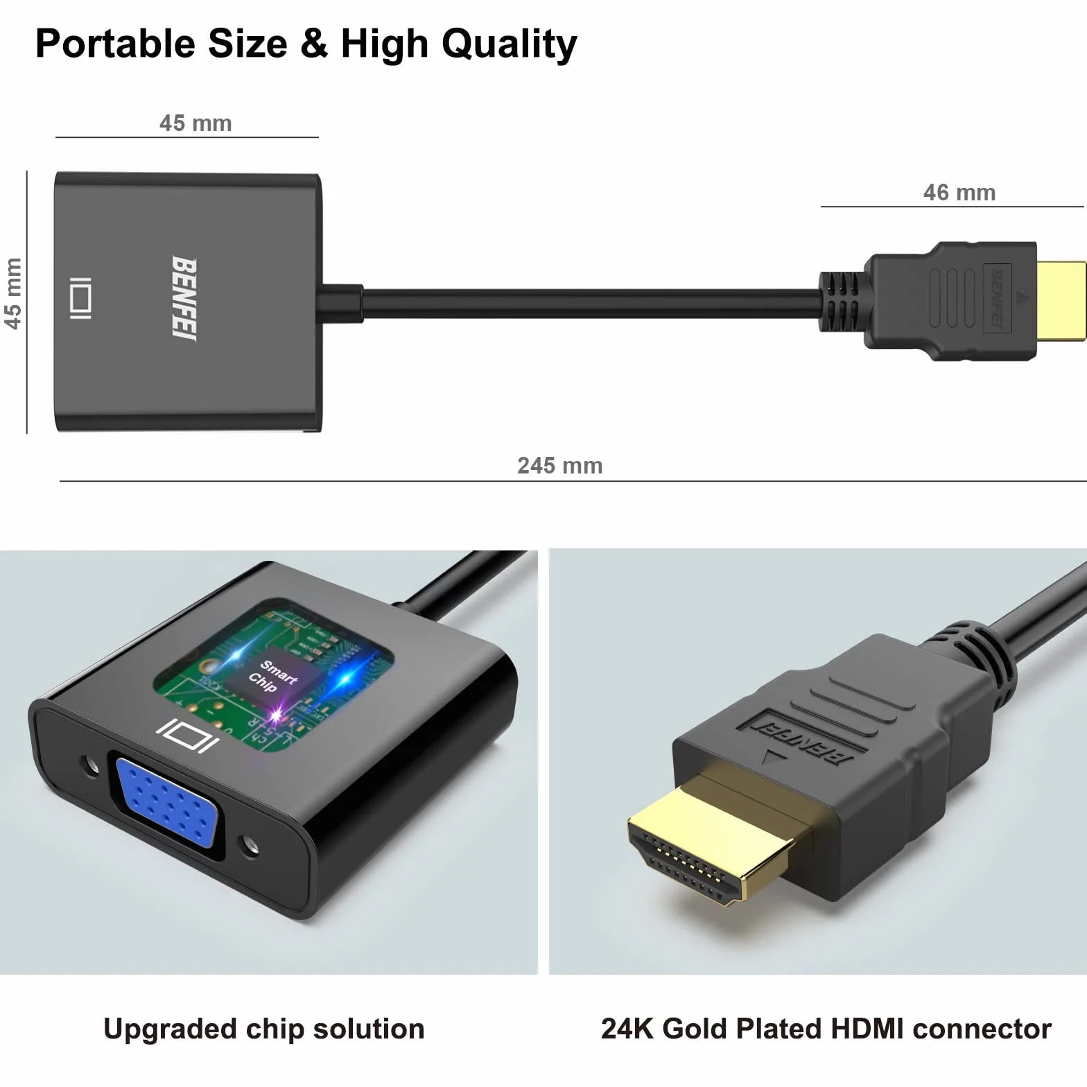 Adapter HDMI na VGA, BENFEI HDMI na VGA do komputera, komputera stacjonarnego, laptopa, komputera PC, monitora, projektora, telewizora HD, Chromebooka, Raspberry Pi, Roku, Xbox i innych