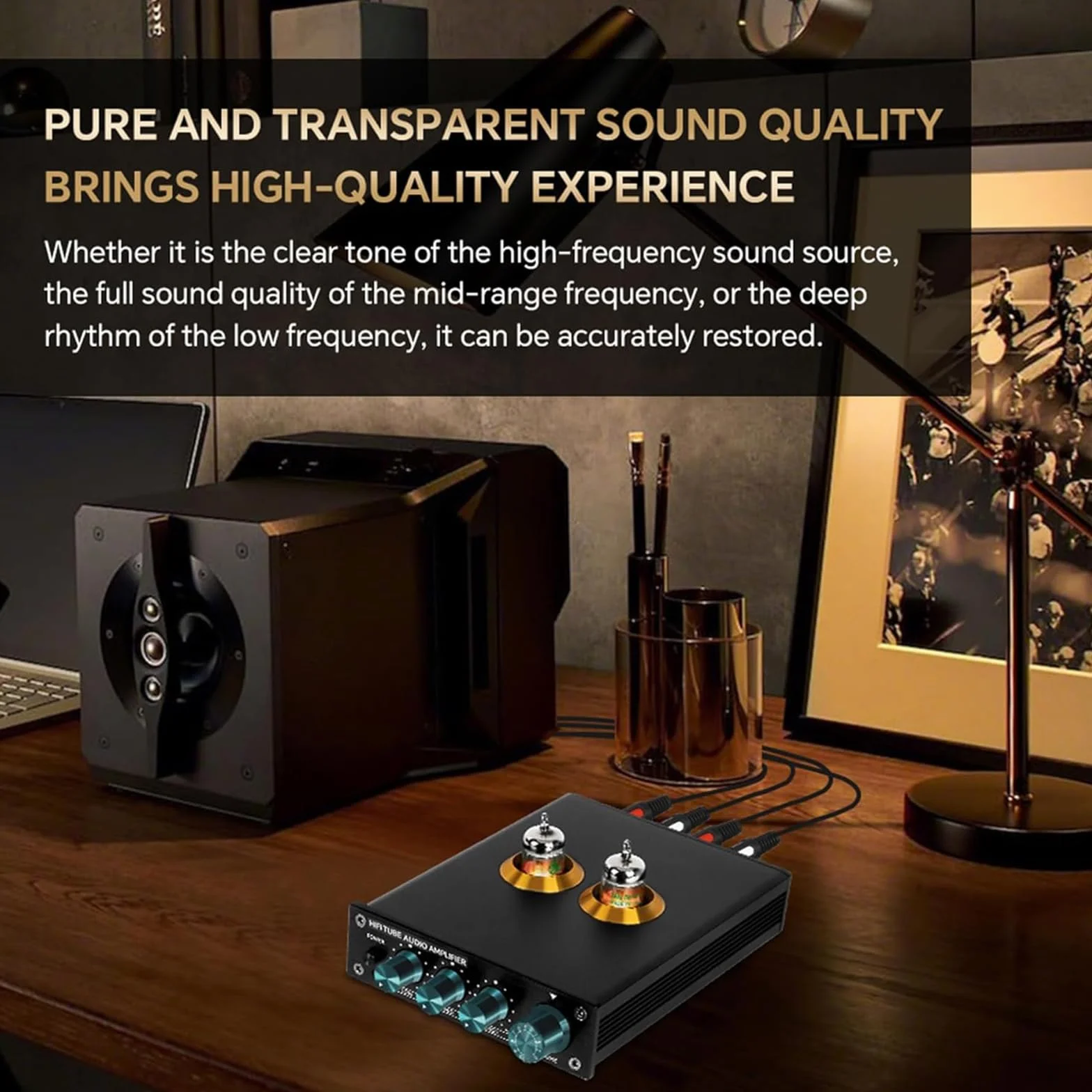 Przedwzmacniacz lampowy HiFi, 2-kanałowy wzmacniacz stereo z lampą próżniową, 3 regulowane ustawienia korekcji dla głośników półkowych, telewizora i odtwarzacza CD