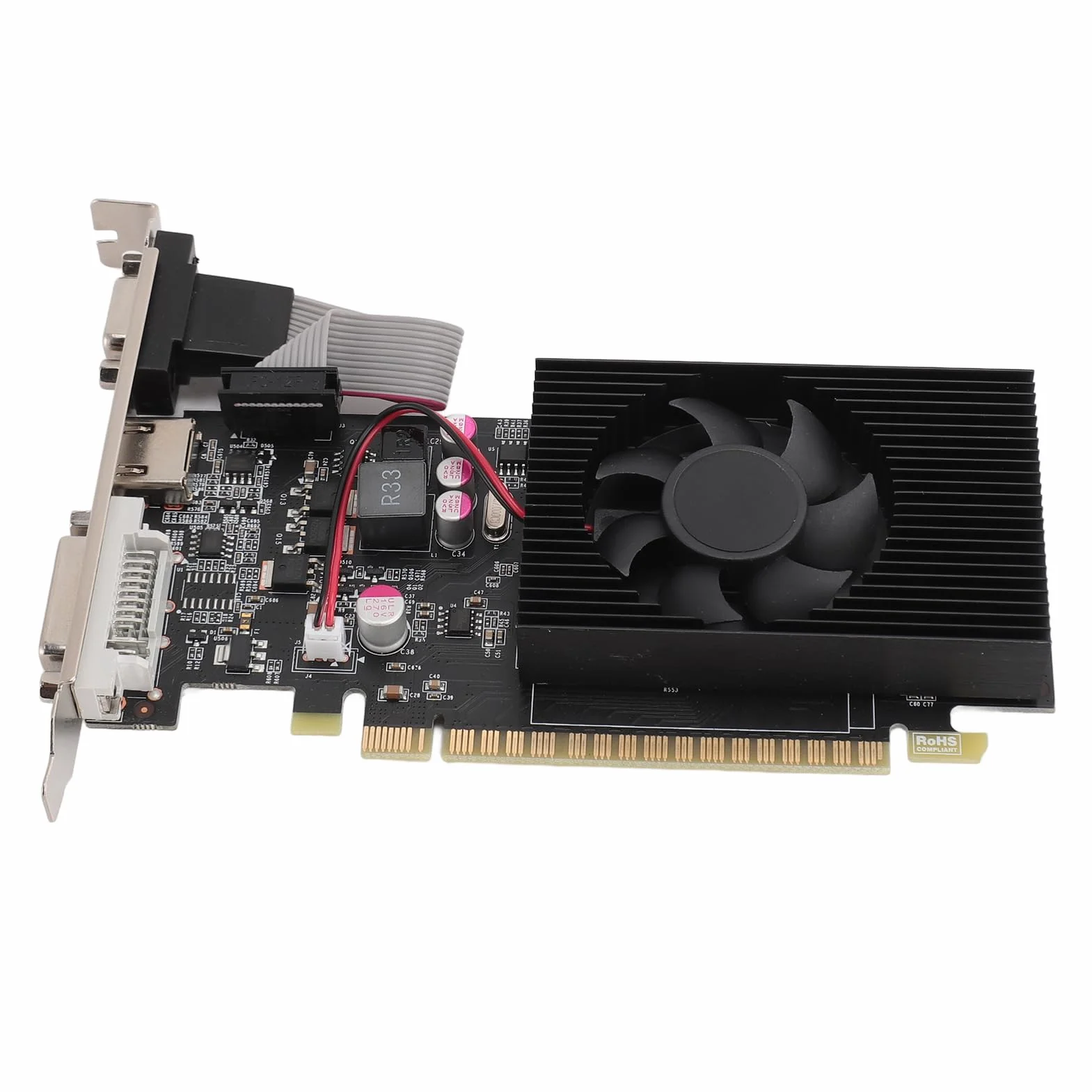 Karta Graficzna PCIe 2.0 16X, GT730 4GB GDDR3-karta Graficzna PCIe z Wentylatorem Chłodzącym, rdzeń Wysokiej Częstotliwości, Idealna do Systemów Windows 10 11 i Linux