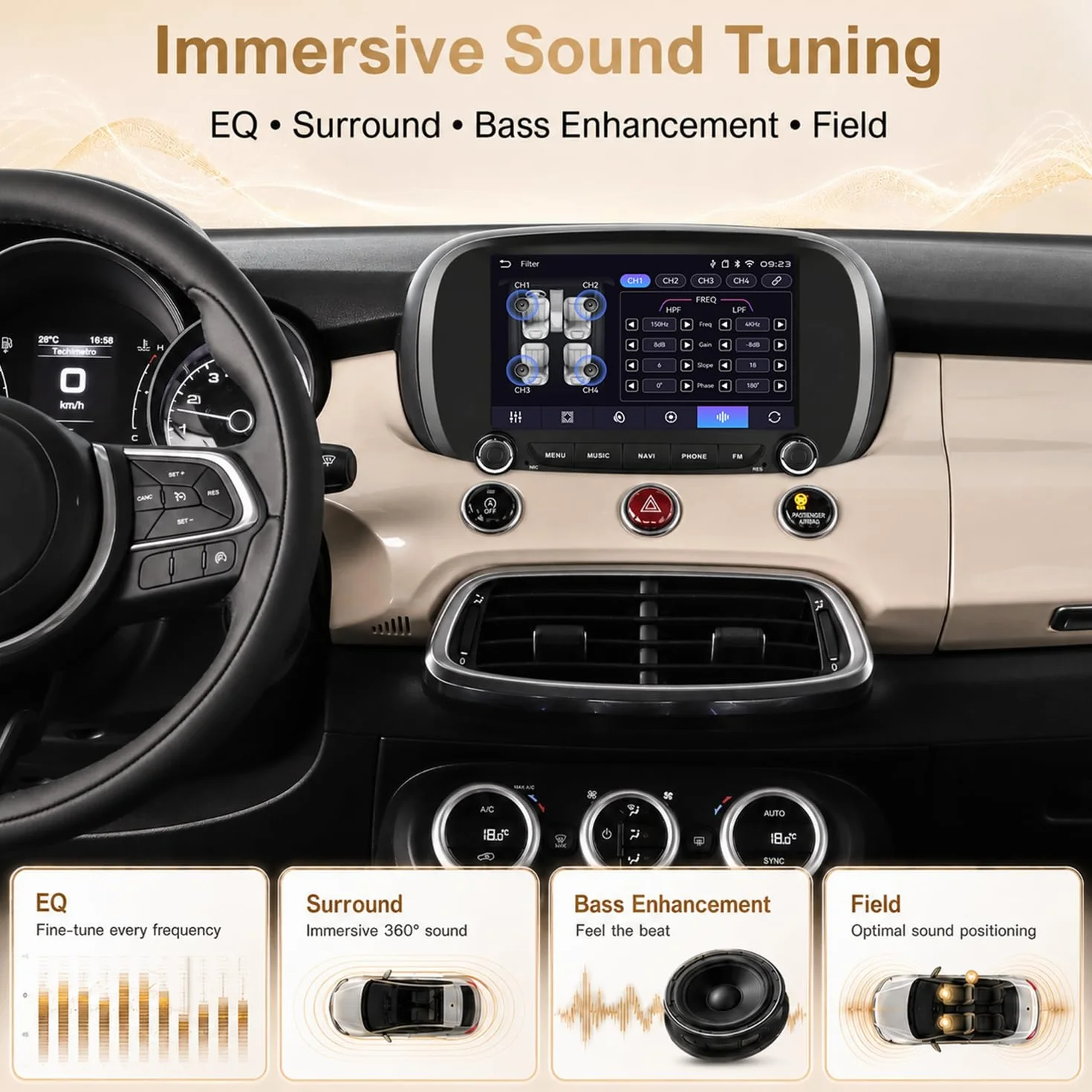 Linux radio samochodowe do FIAT 500X 2014-2020 z CarPlay i Android Auto | 7-calowy wyświetlacz HD, Plug & Play, Bluetooth, FM/AM/RDS/USB/DSP