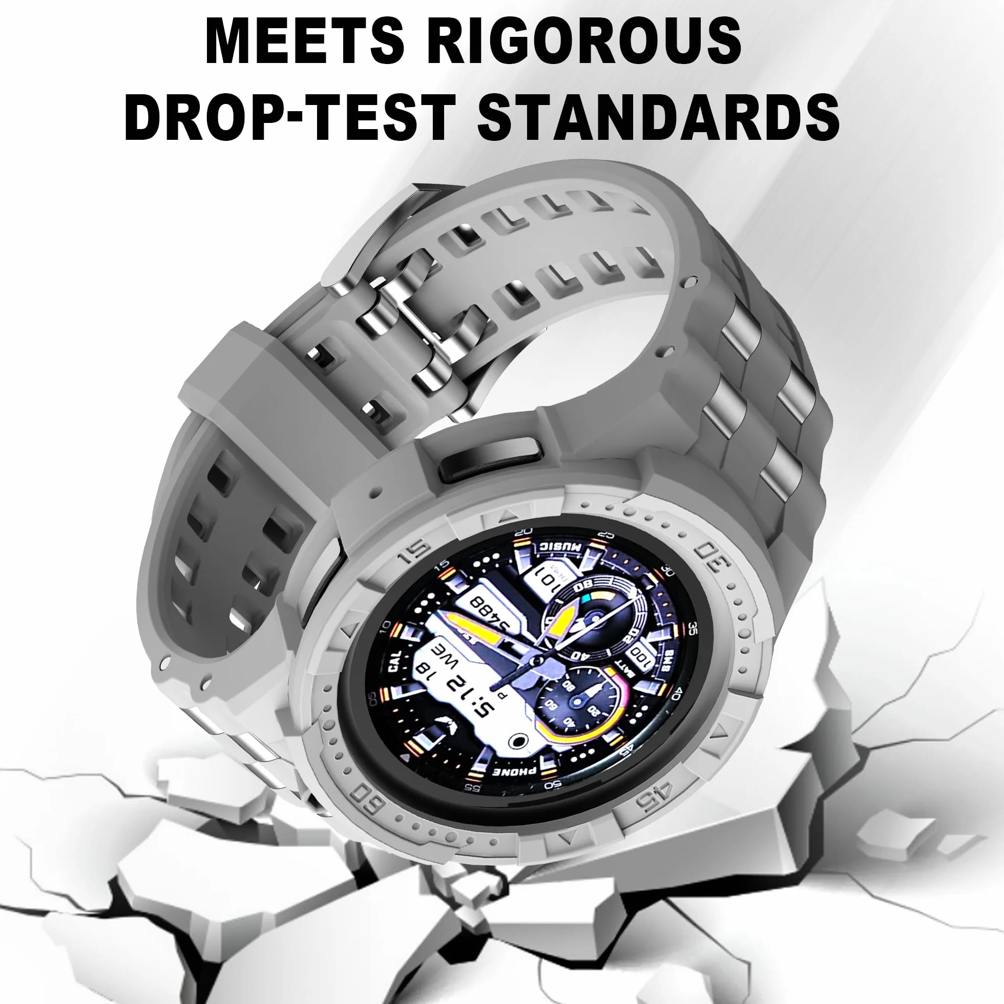 Etui kompatybilne z zegarkiem Samsung Galaxy Watch 5 Pro Band z etui do Galaxy 5 Pro 45 mm 2022, męskie, szare